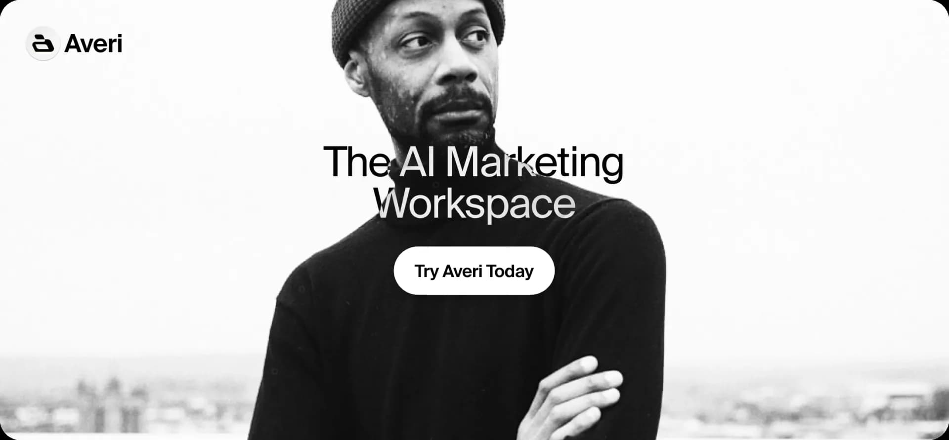 Averi AIv2.1 homepage screenshot — The AI Marketing Workspace: Strategy, Content, Team in One