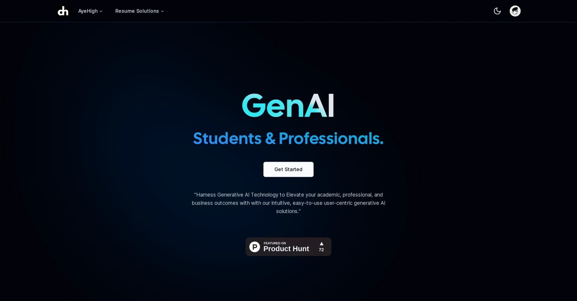 AyeHigh homepage screenshot — AI-powered tools for career advancement.