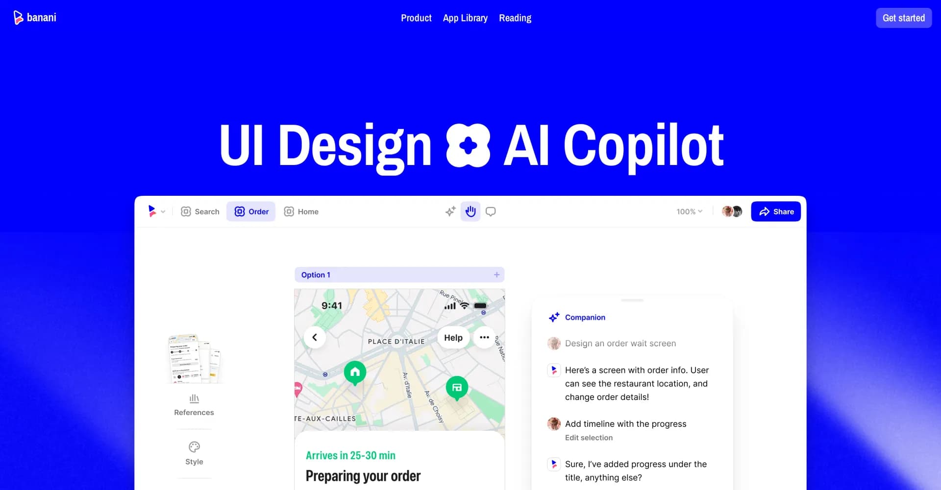 Banani homepage screenshot — Generate UI designs from text with AI.