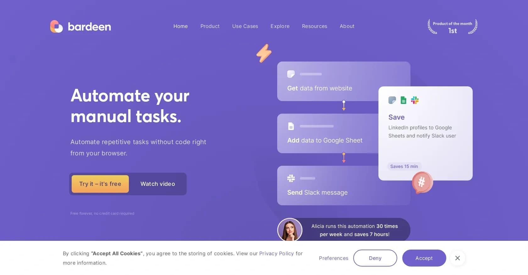 Bardeen homepage screenshot — Automate repetitive tasks with one click