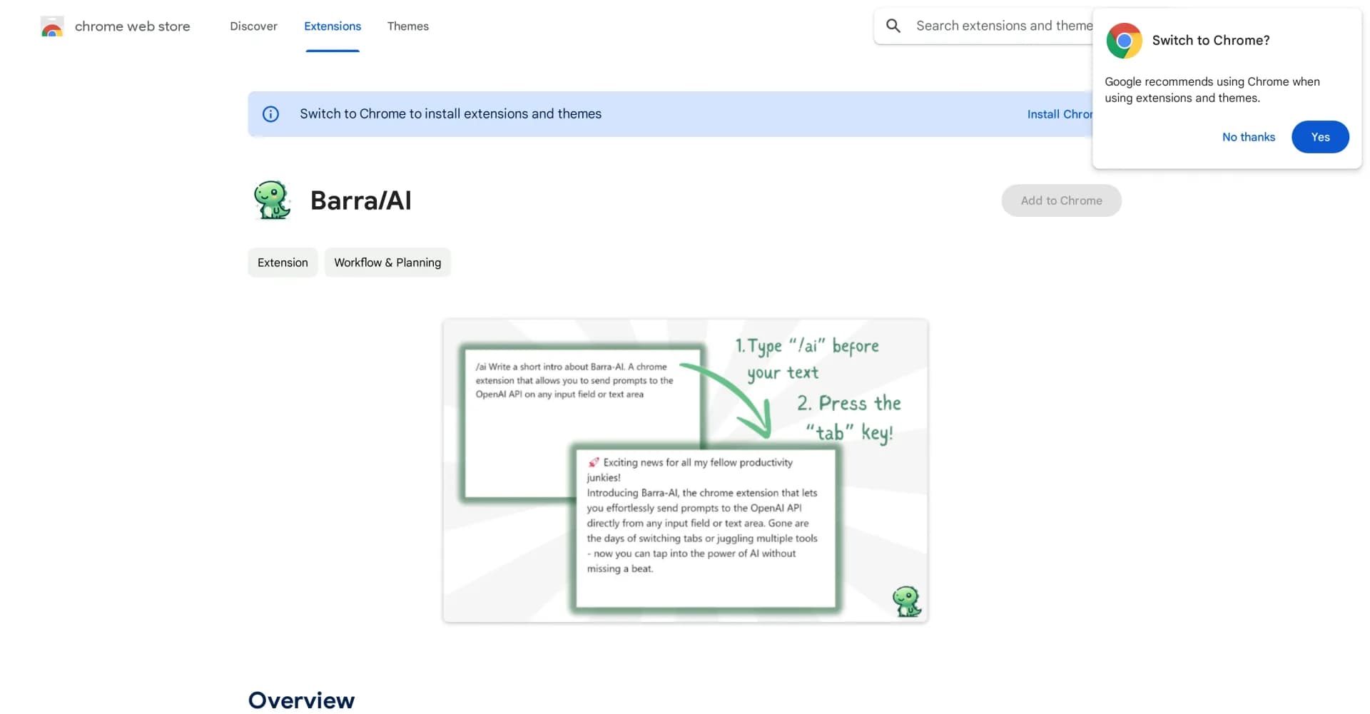 Barra/AI homepage screenshot — Summon AI assistance with a simple slash command