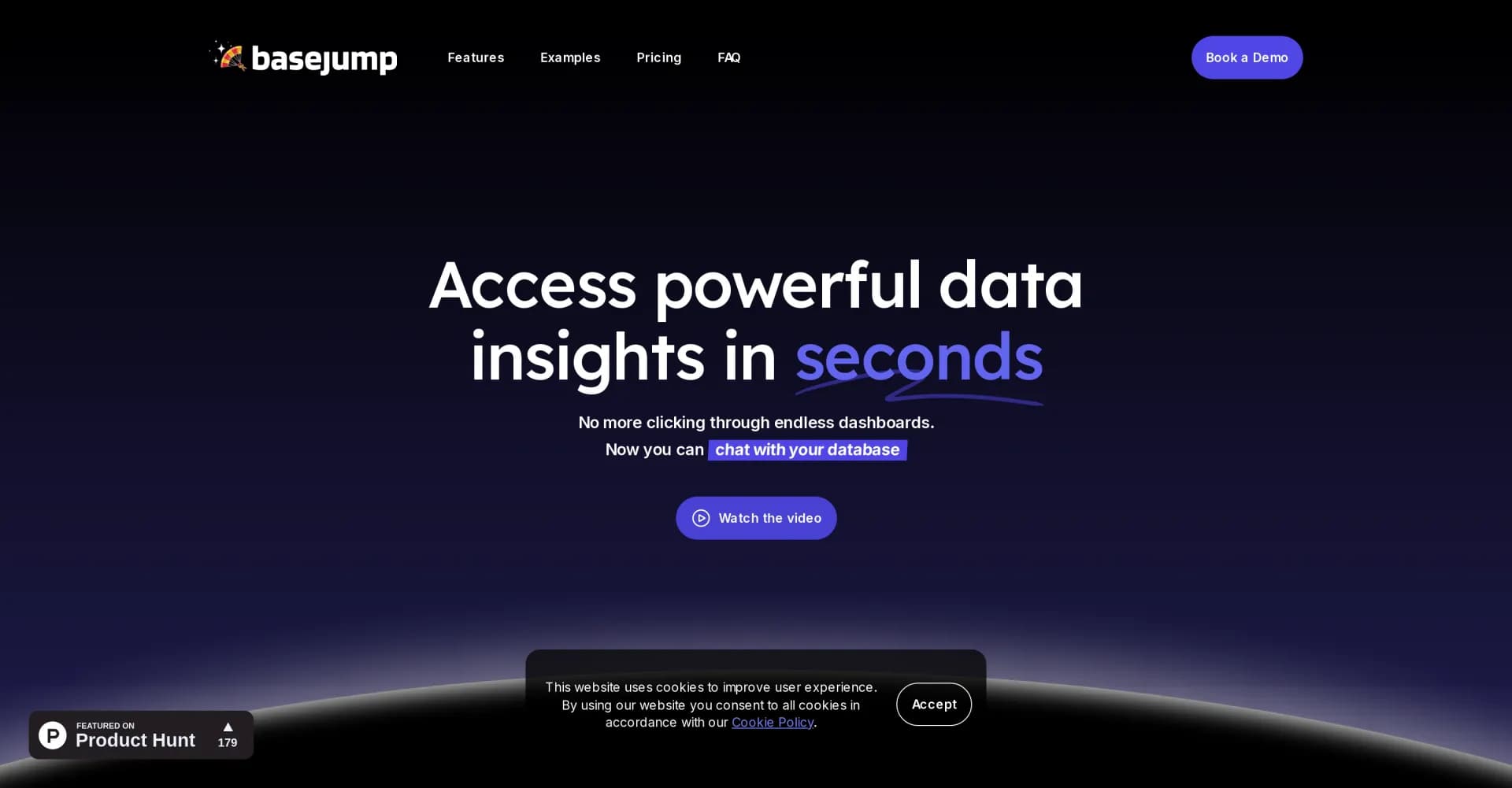 Basejump homepage screenshot — Access data insights through conversation