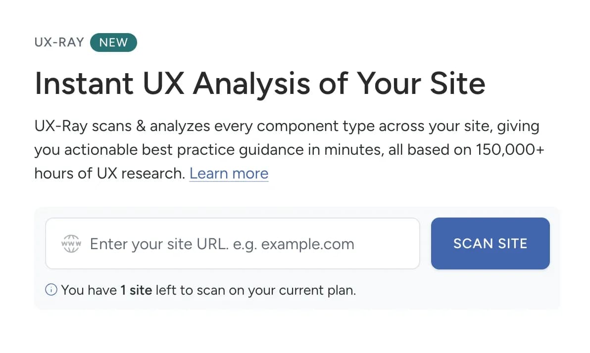 UX-Ray 1.0 by Baymard homepage screenshot — Instant UX Analysis for Any Ecommerce Site