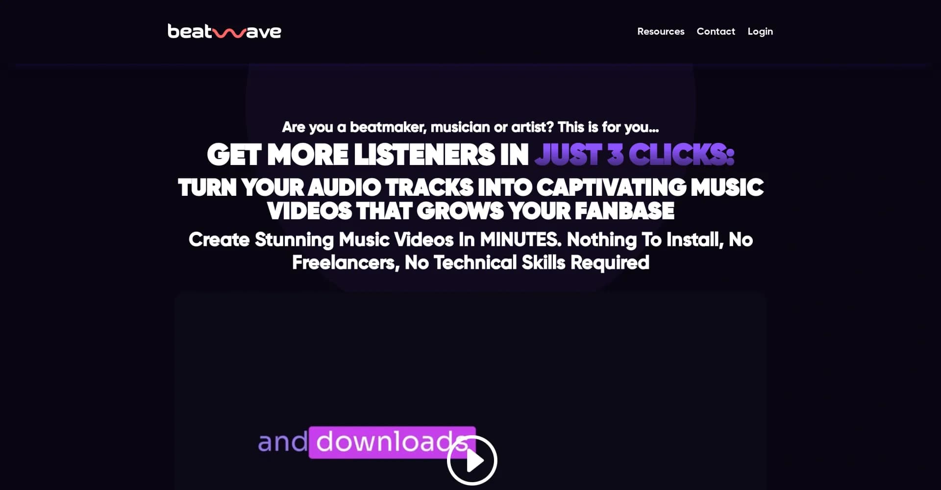 Beatwave homepage screenshot — Turn audio tracks into captivating music videos instantly.