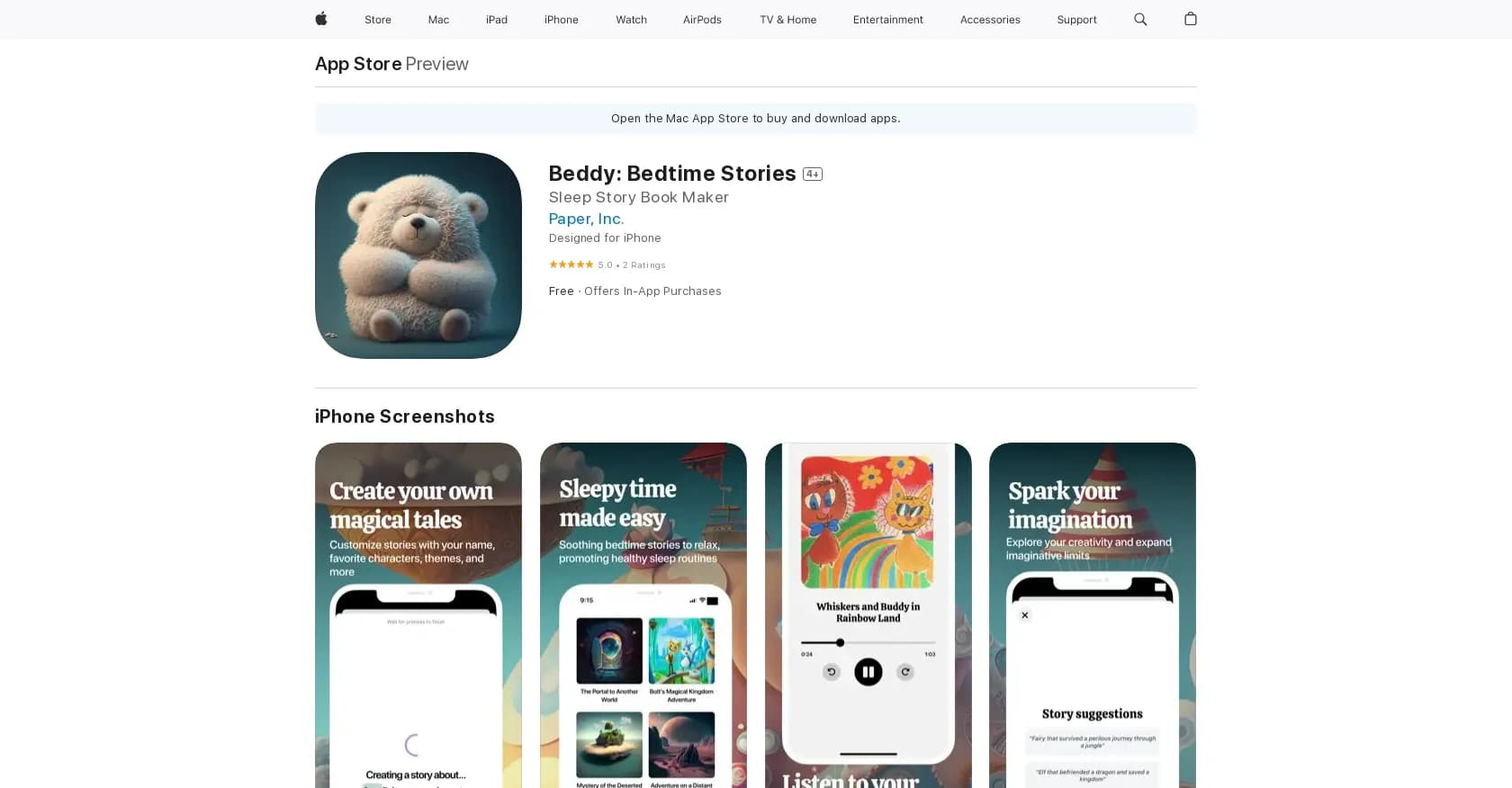 Beddy homepage screenshot — Narrates bedtime stories.