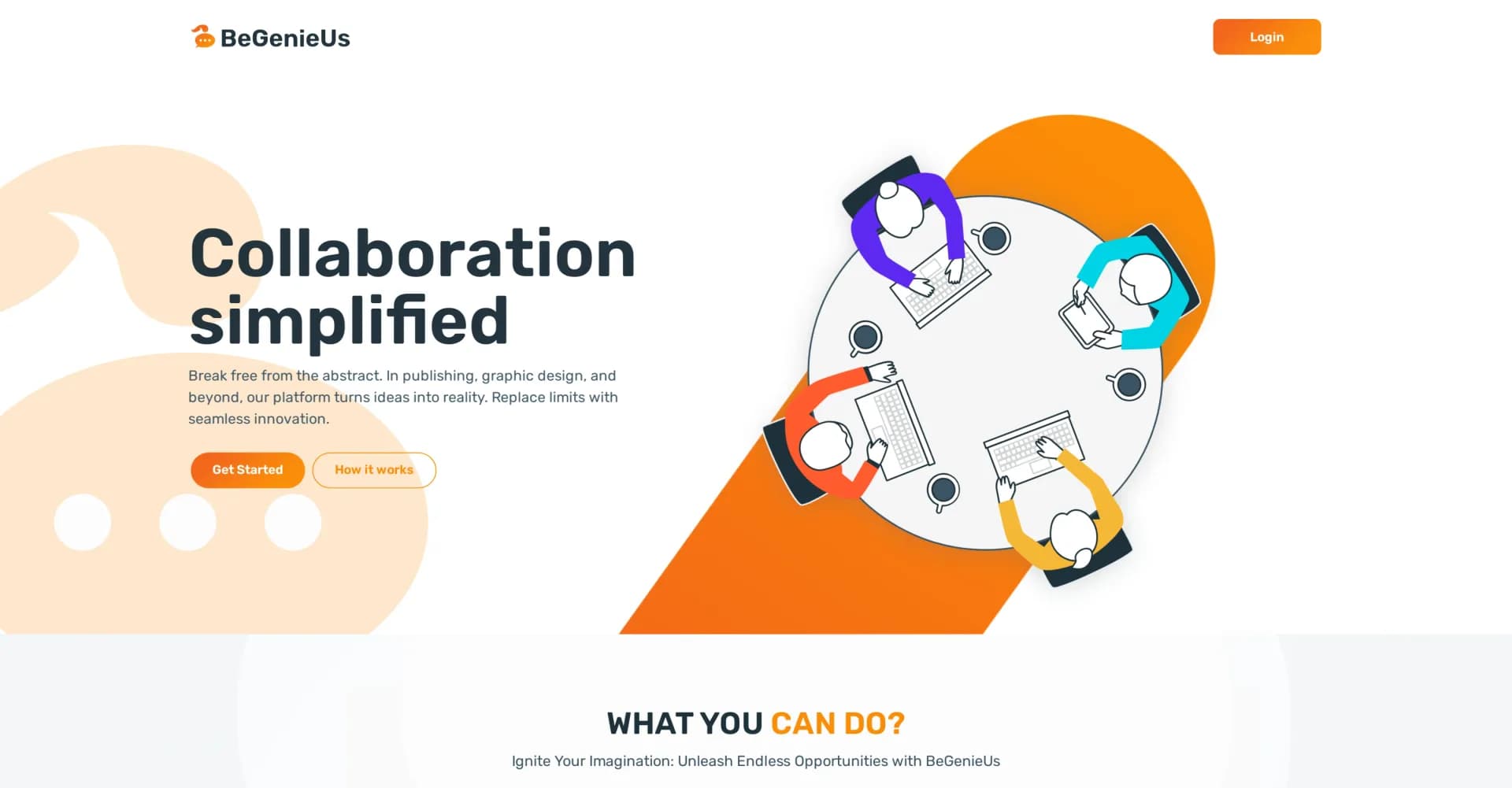 BeGenieUs homepage screenshot — Simplify collaboration with AI-driven group conversations.