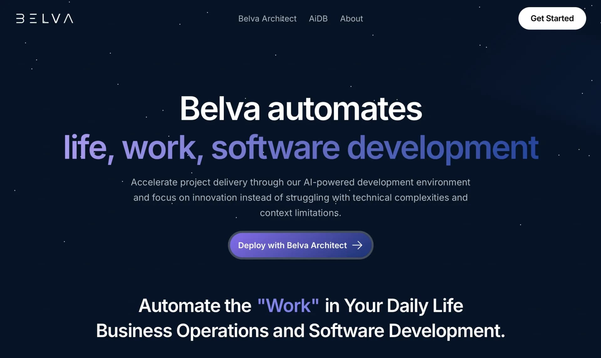 Belva homepage screenshot — Automate the Mundane, Embrace the Meaningful