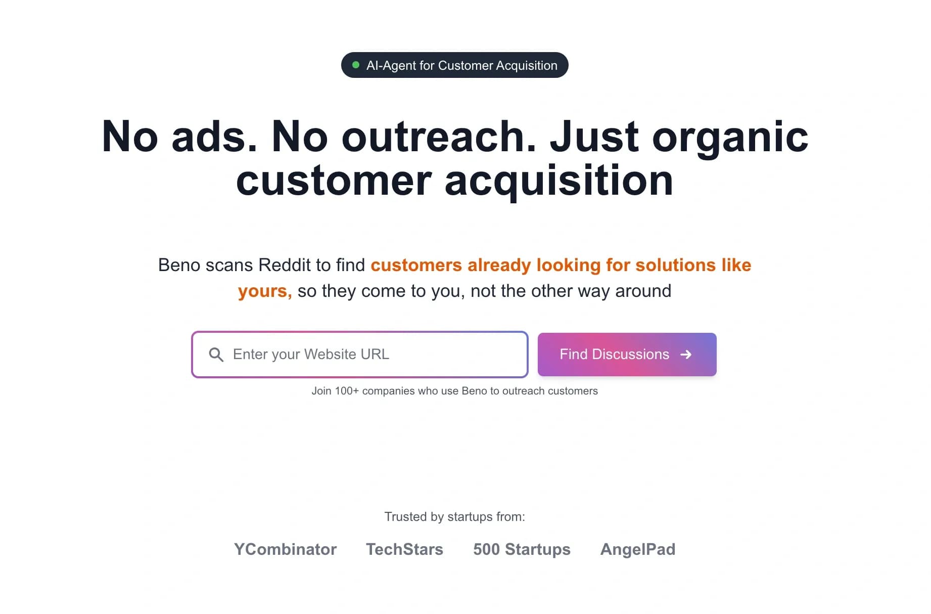 Beno One homepage screenshot — Boost your visibility and attract leads on Reddit automatica
