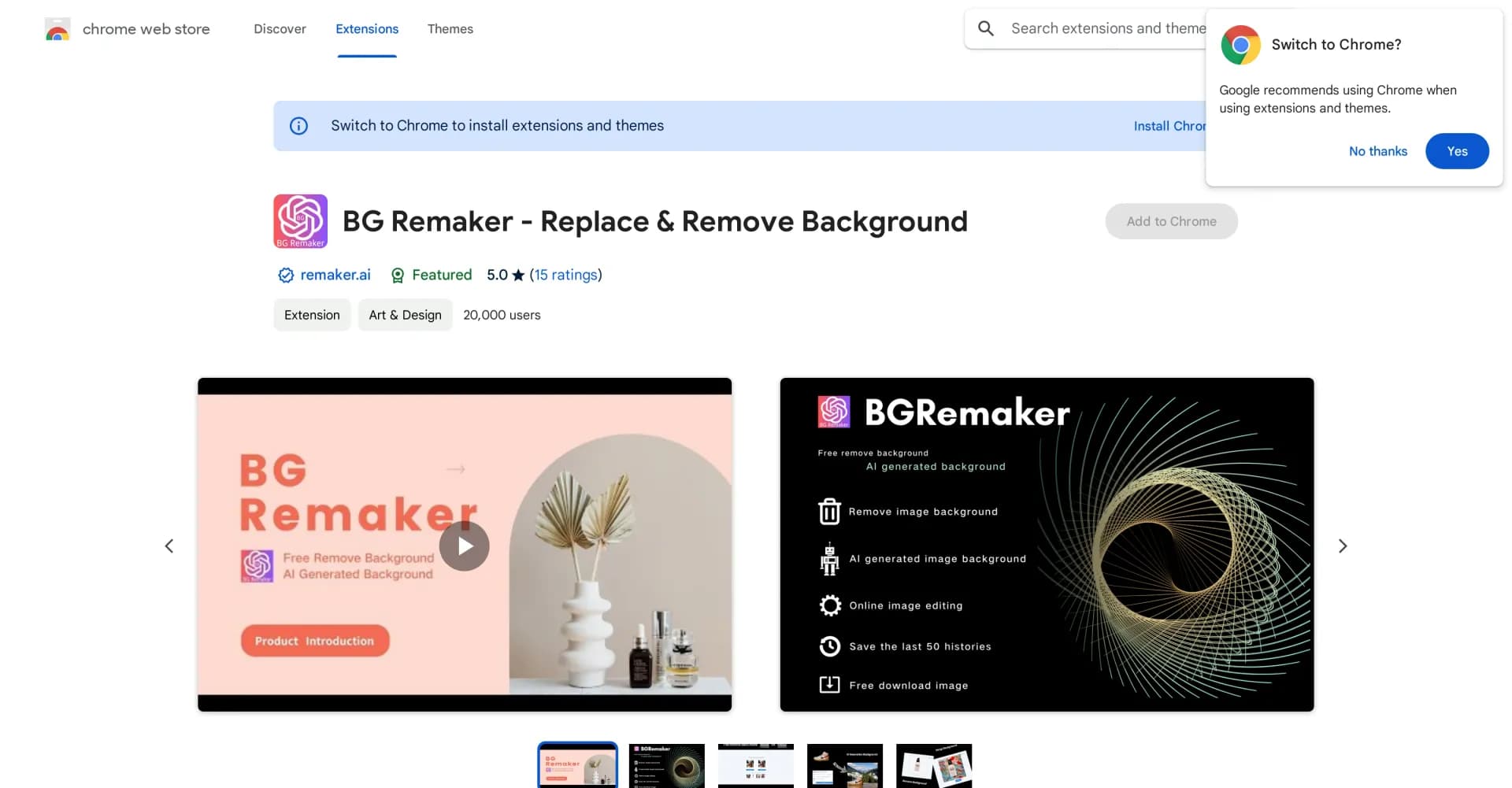 BG Remaker homepage screenshot — Background images for marketing and creative work.