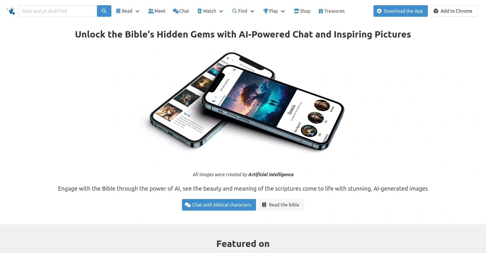 Biblepics homepage screenshot — Visualize scripture with AI-generated Bible art.