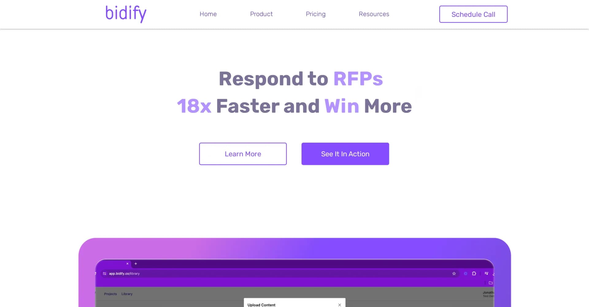 Bidify homepage screenshot — RFP responses made easy with automated proposals