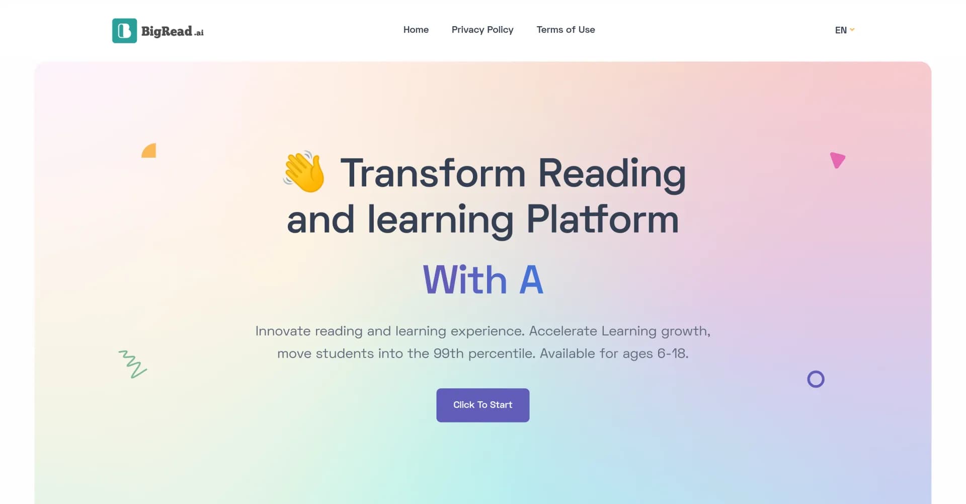 BigRead homepage screenshot — Transform reading and learning with AI