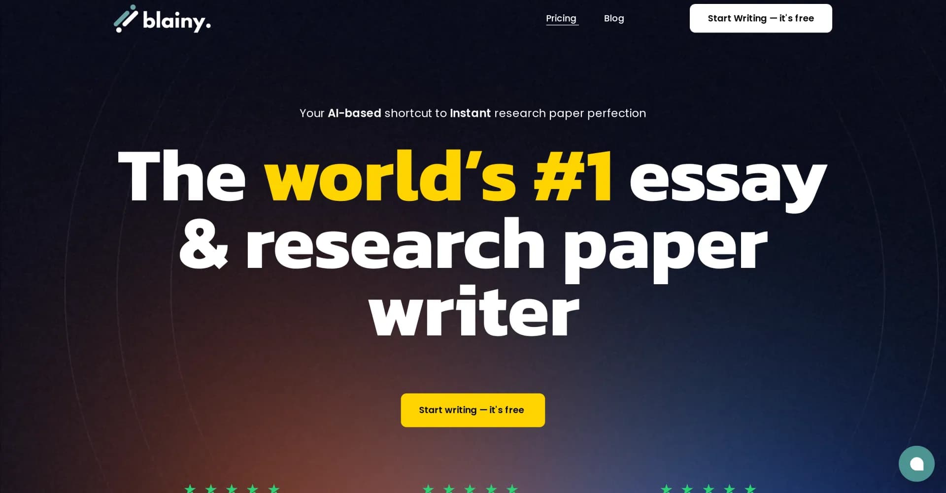 Blainy homepage screenshot — AI-powered research paper perfection in an instant.