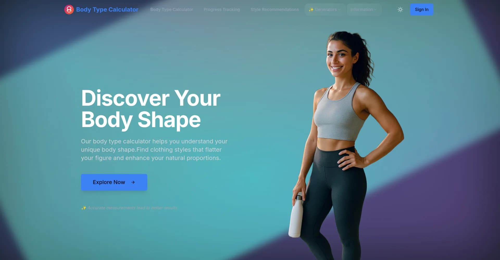 Body Type Calculator homepage screenshot — Discover your body shape in seconds
