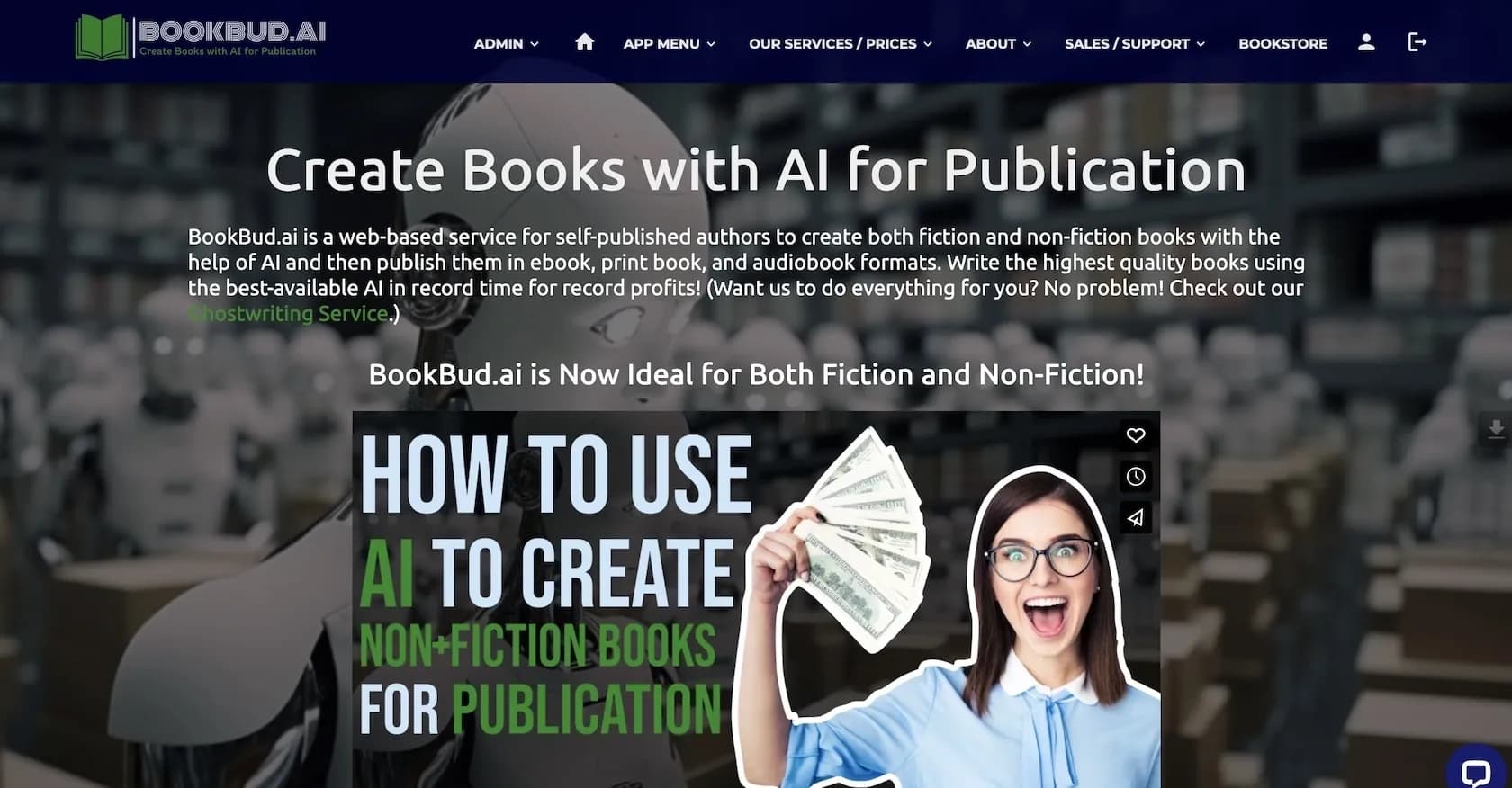 Bookbud homepage screenshot — Author platform for writing & publishing books.