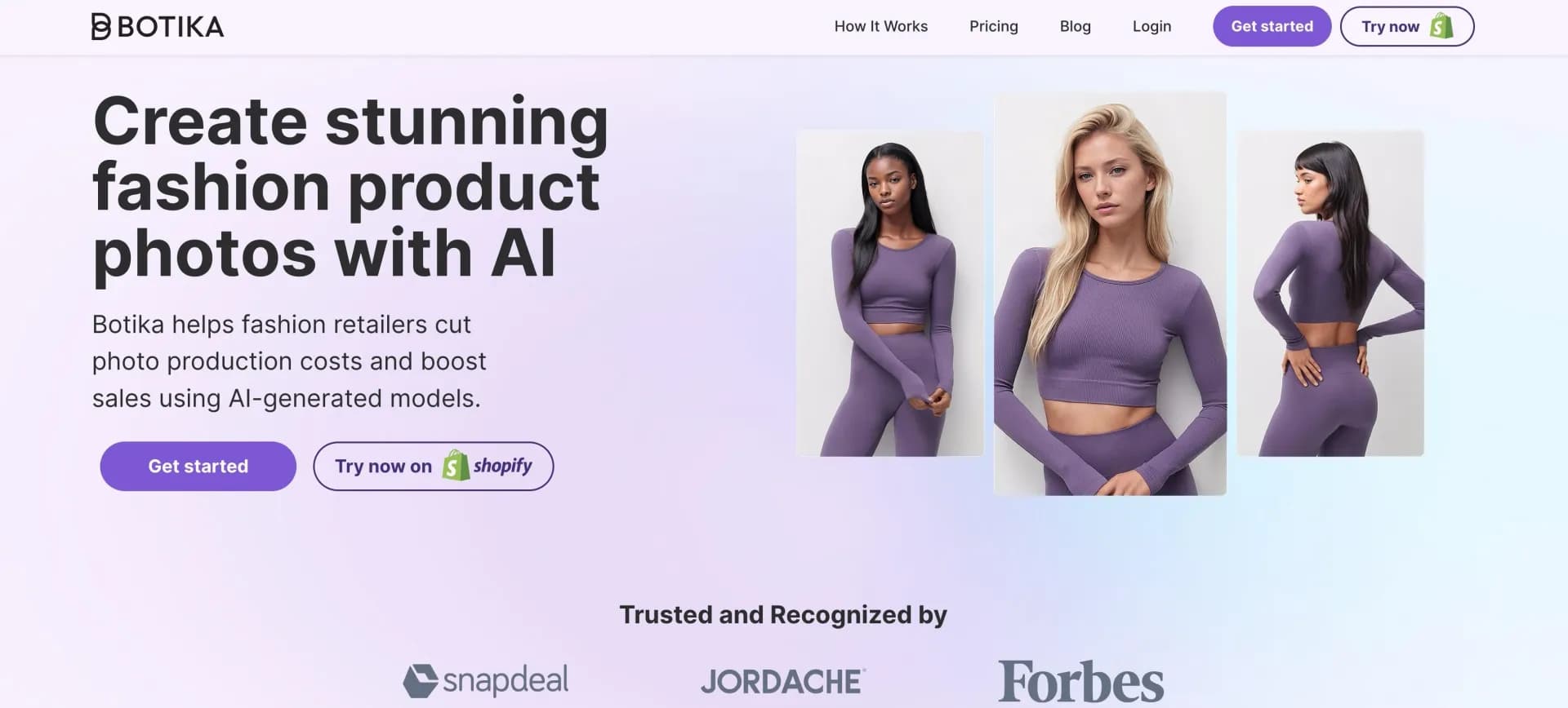 Botika homepage screenshot — AI-powered fashion photoshoots: Faster, cheaper, flawless.