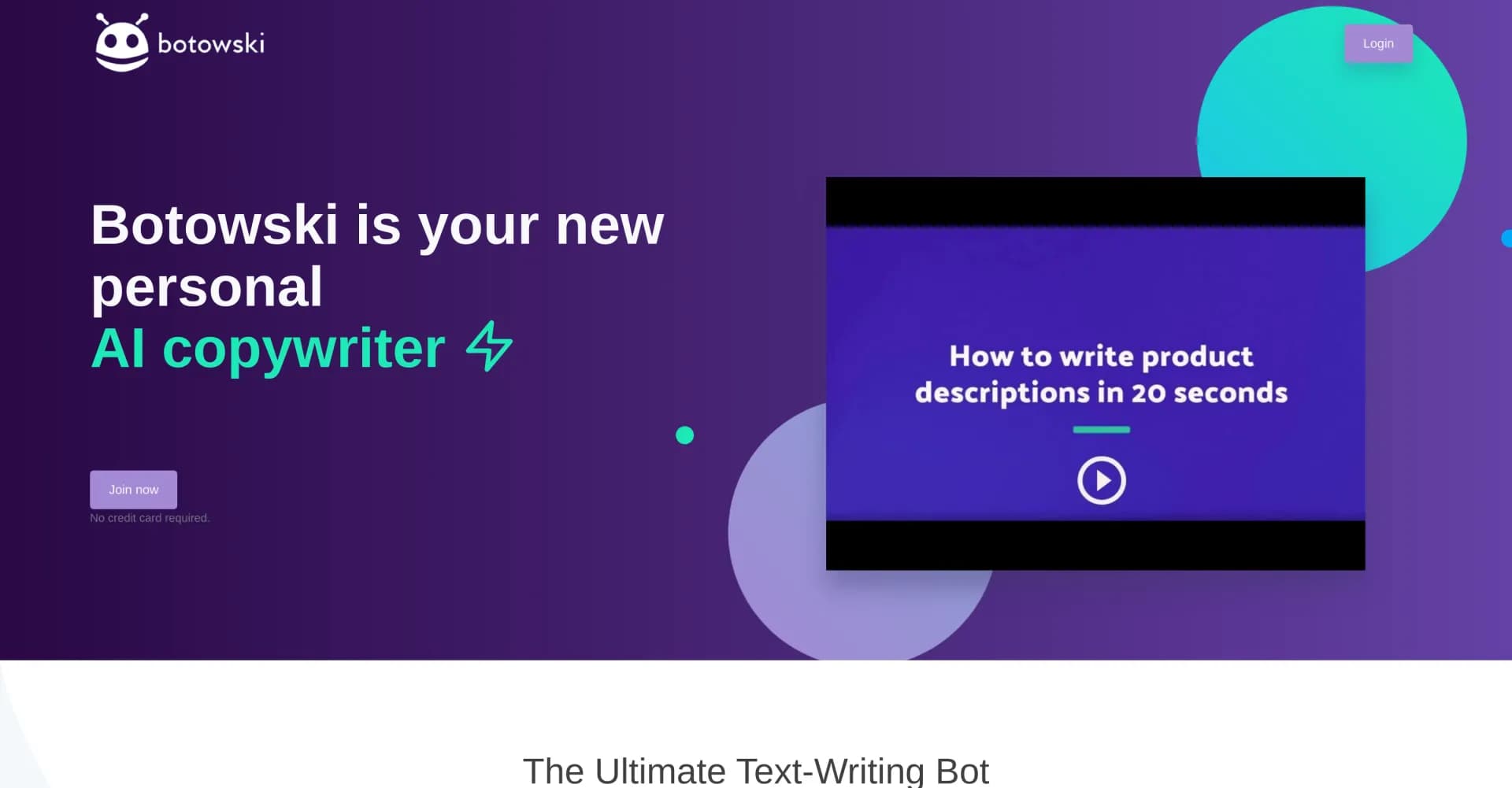 Botowski homepage screenshot — AI copywriter that creates content for non-writers.