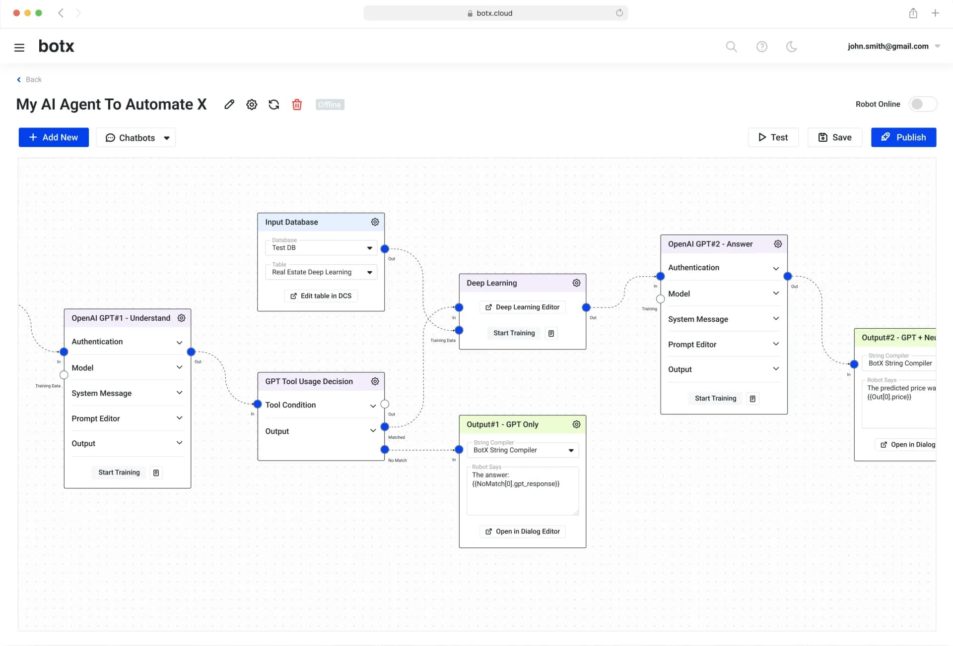 BotX homepage screenshot — Rapid AI development with low-code solutions