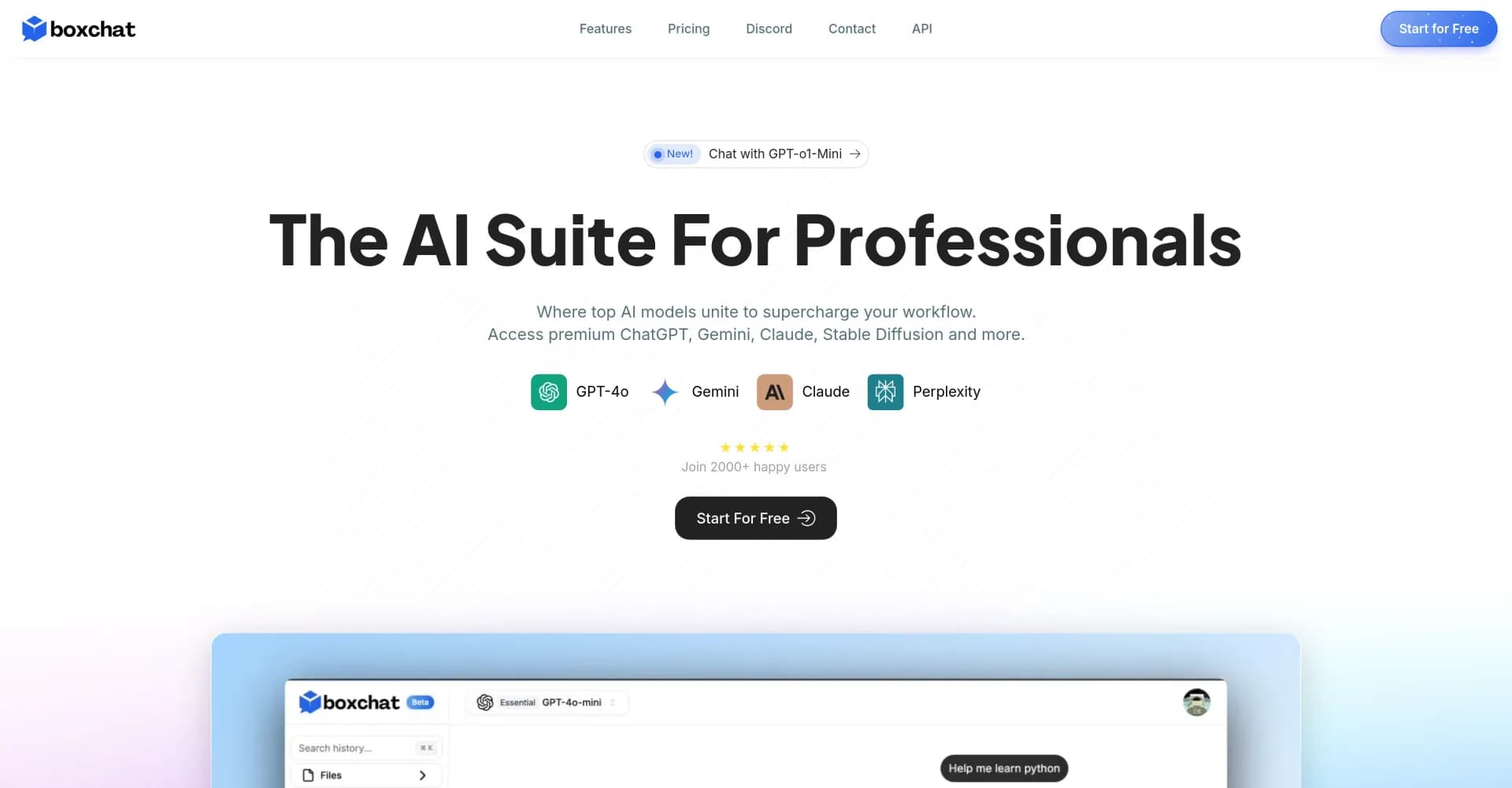 Boxchat homepage screenshot — Compare top AI models in one platform