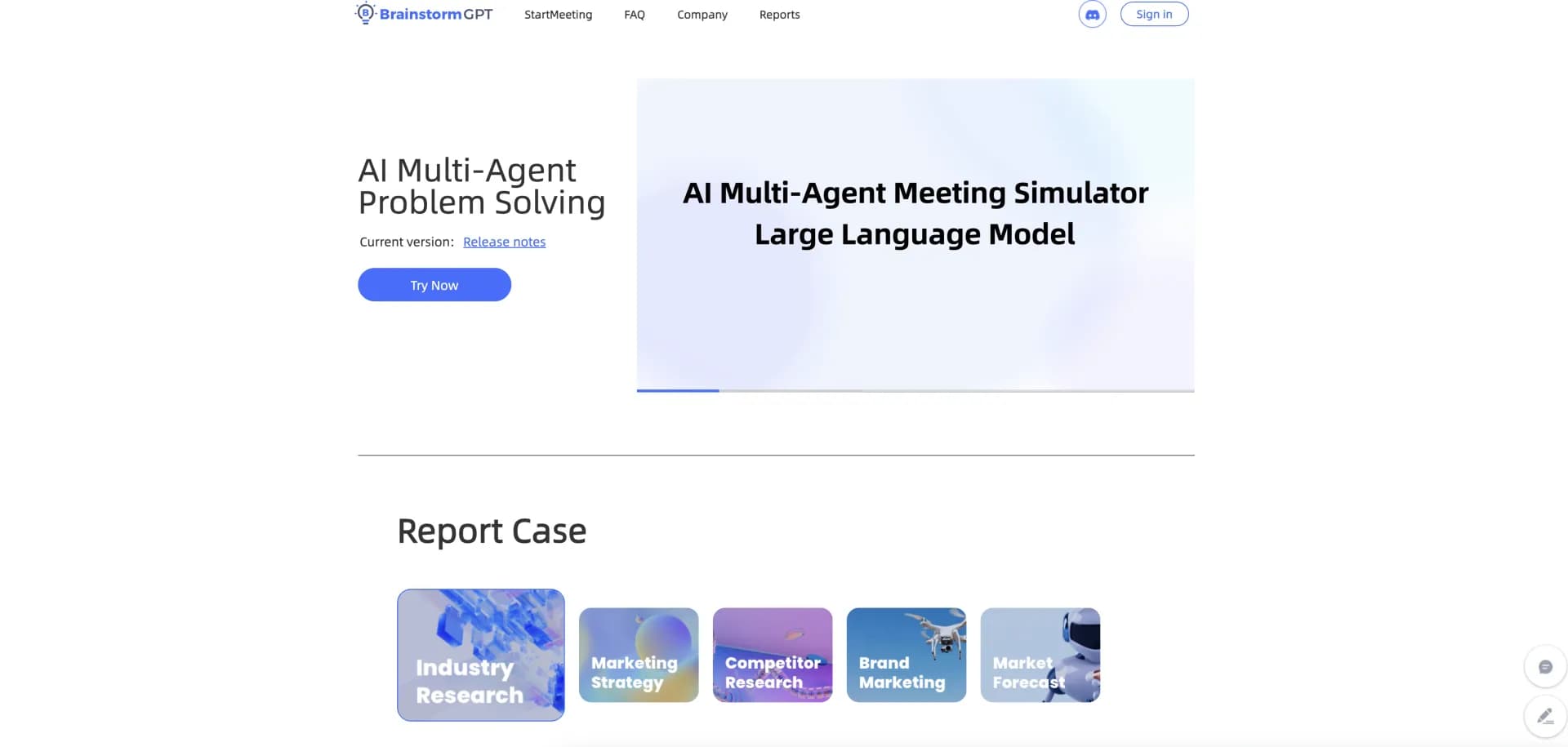 BrainstormGPT homepage screenshot — AI-powered business decision support