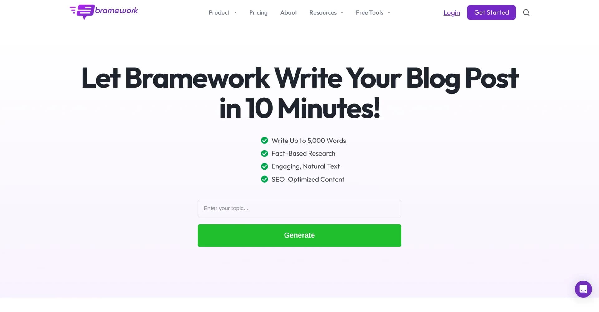 Bramework homepage screenshot — AI writer boosts blogs 5X faster