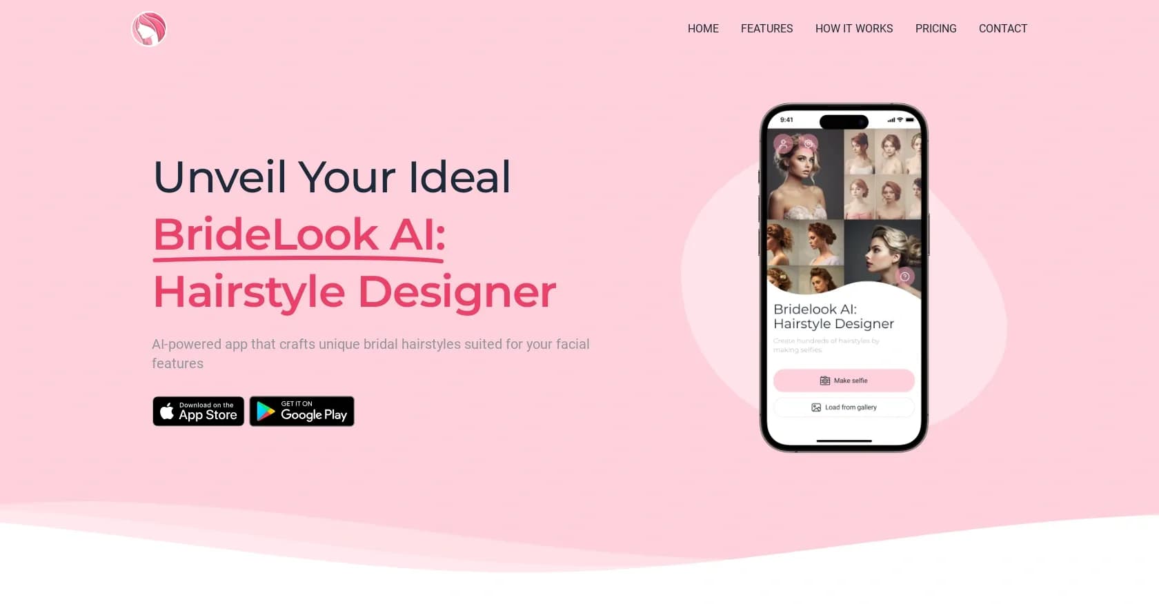 BrideLook homepage screenshot — Craft your perfect bridal hairstyle with AI.