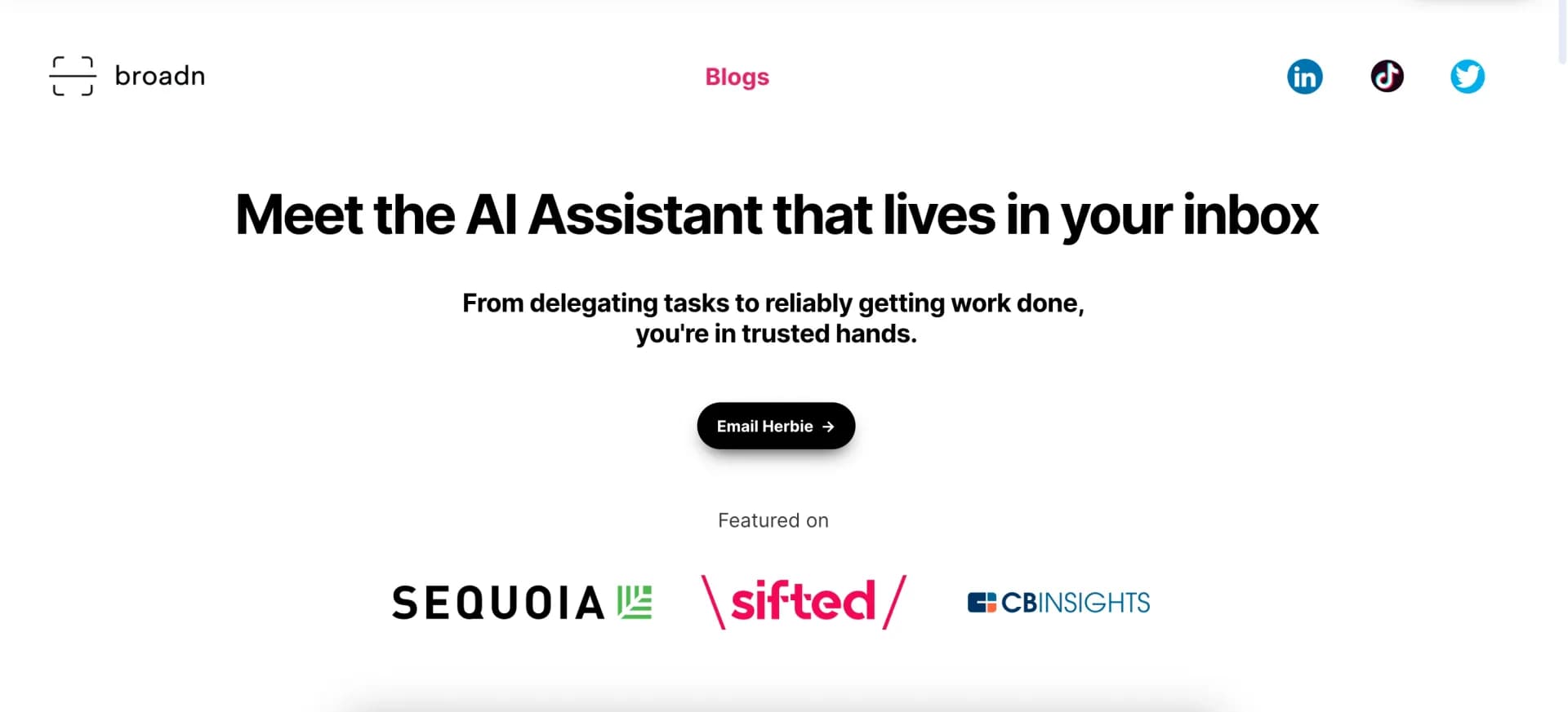 broadn homepage screenshot — AI assistant for efficient work