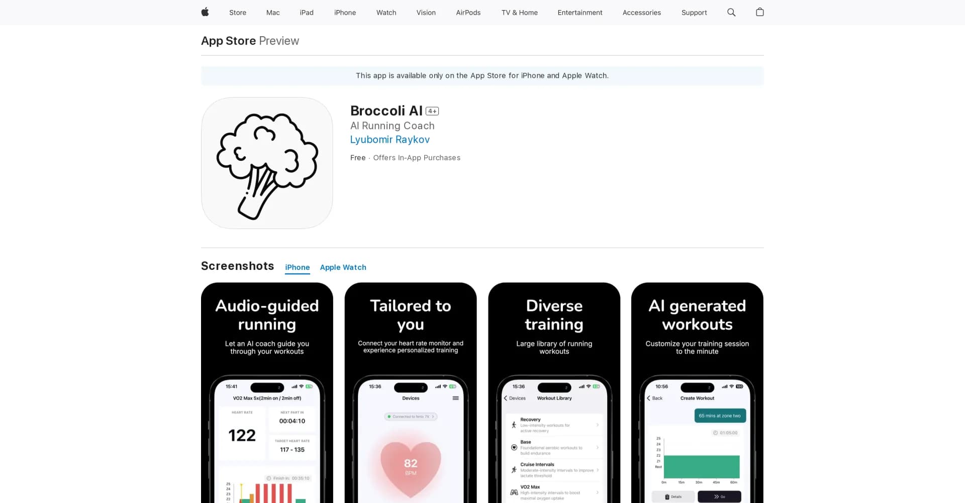 Broccoli AI homepage screenshot — AI coach for guided running workouts.