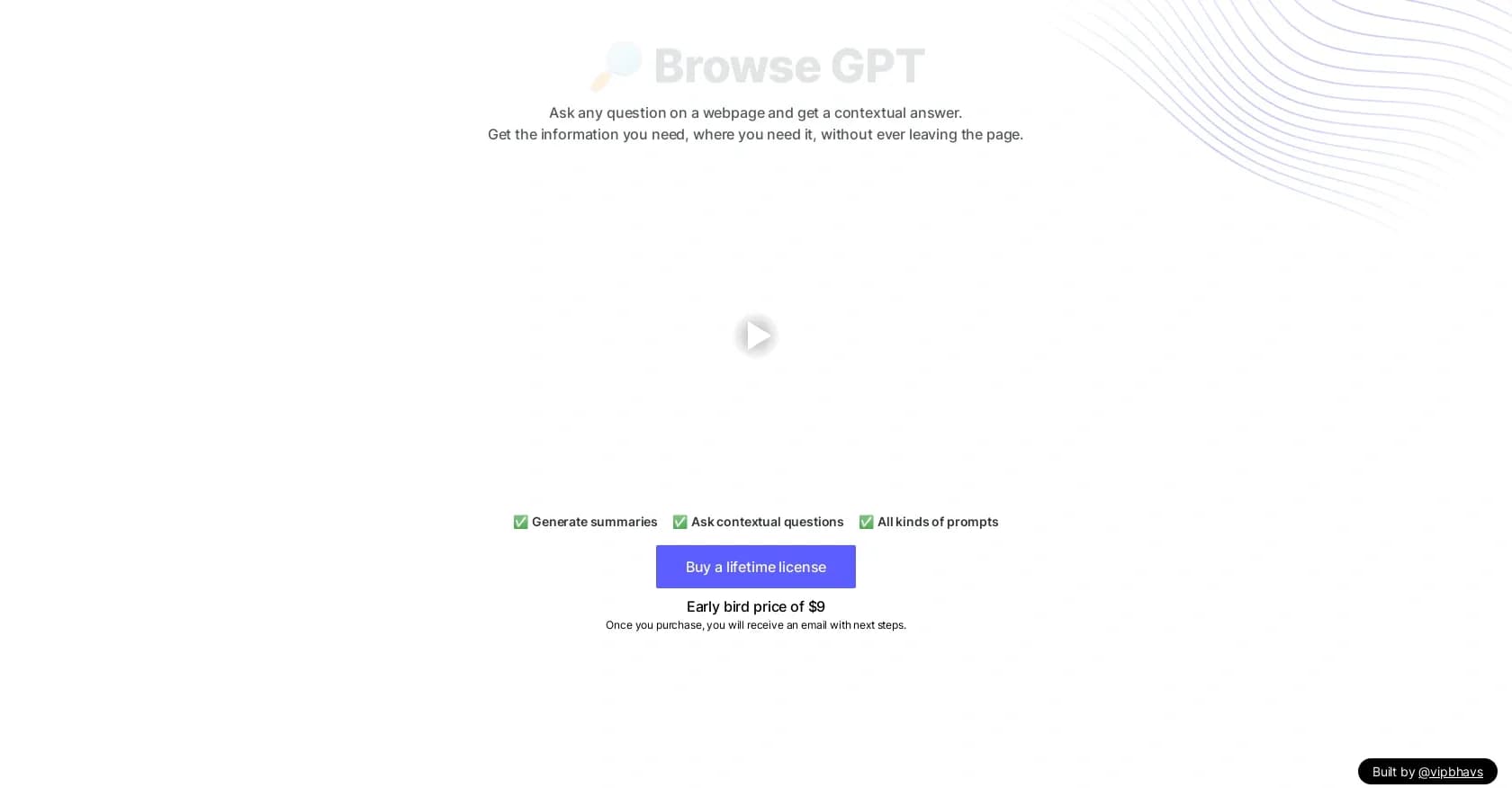 Browse GPT homepage screenshot — Ask questions, get answers, never leave the page.