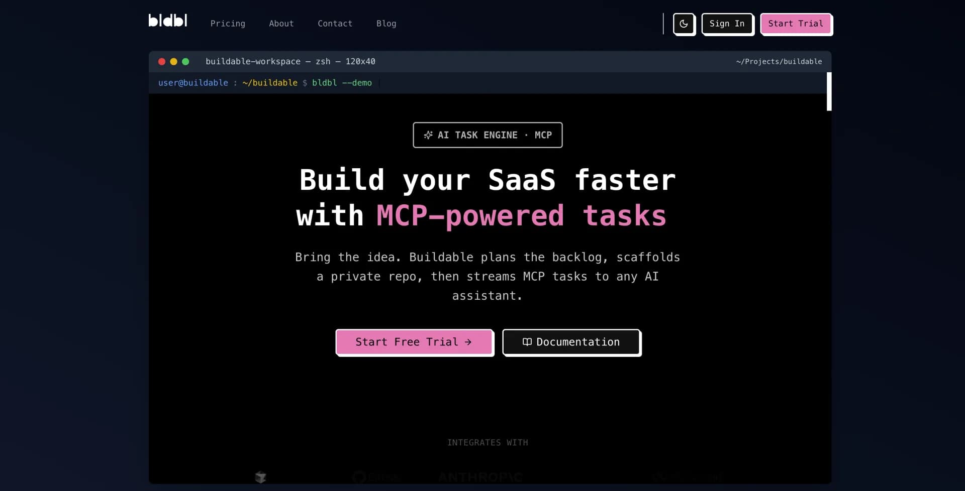 Buildable homepage screenshot — AI-powered build planning for SaaS ideas
