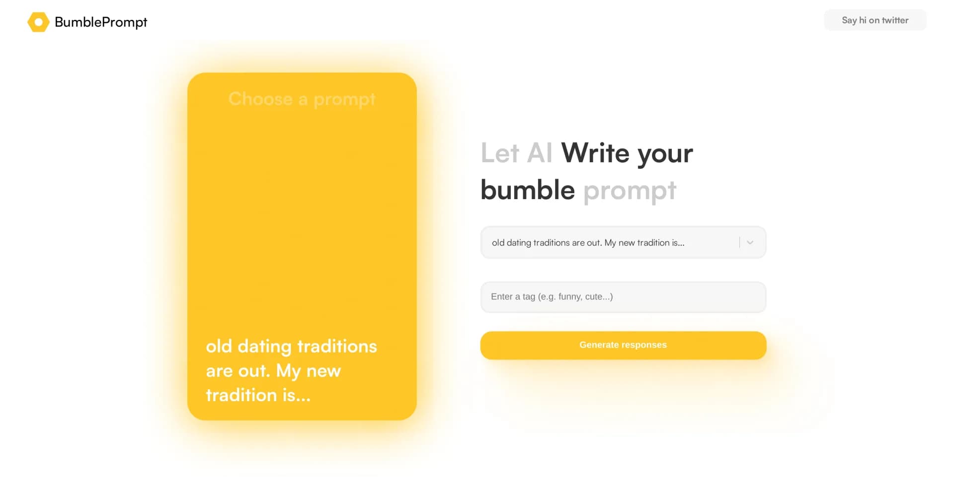Bumble prompts homepage screenshot — AI-powered dating prompts for Bumble