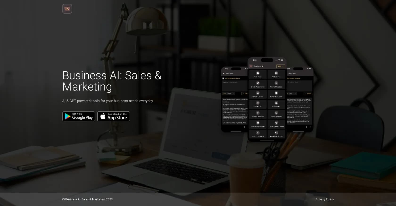 Business AI homepage screenshot — AI-powered tools for your daily business needs.