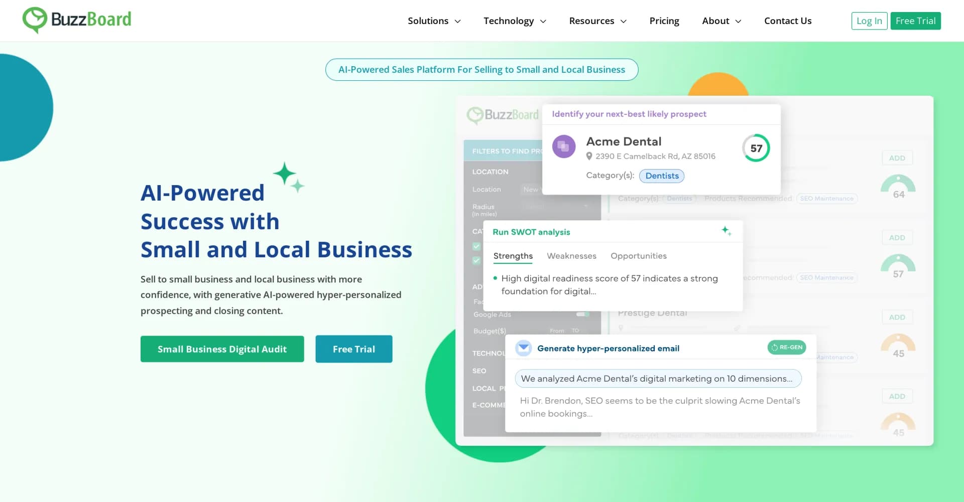 BuzzBoard homepage screenshot — Empower sales with AI-driven personalized content.