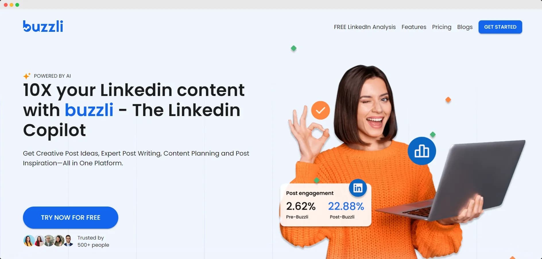 Buzzli homepage screenshot — The LinkedIn Co-pilot