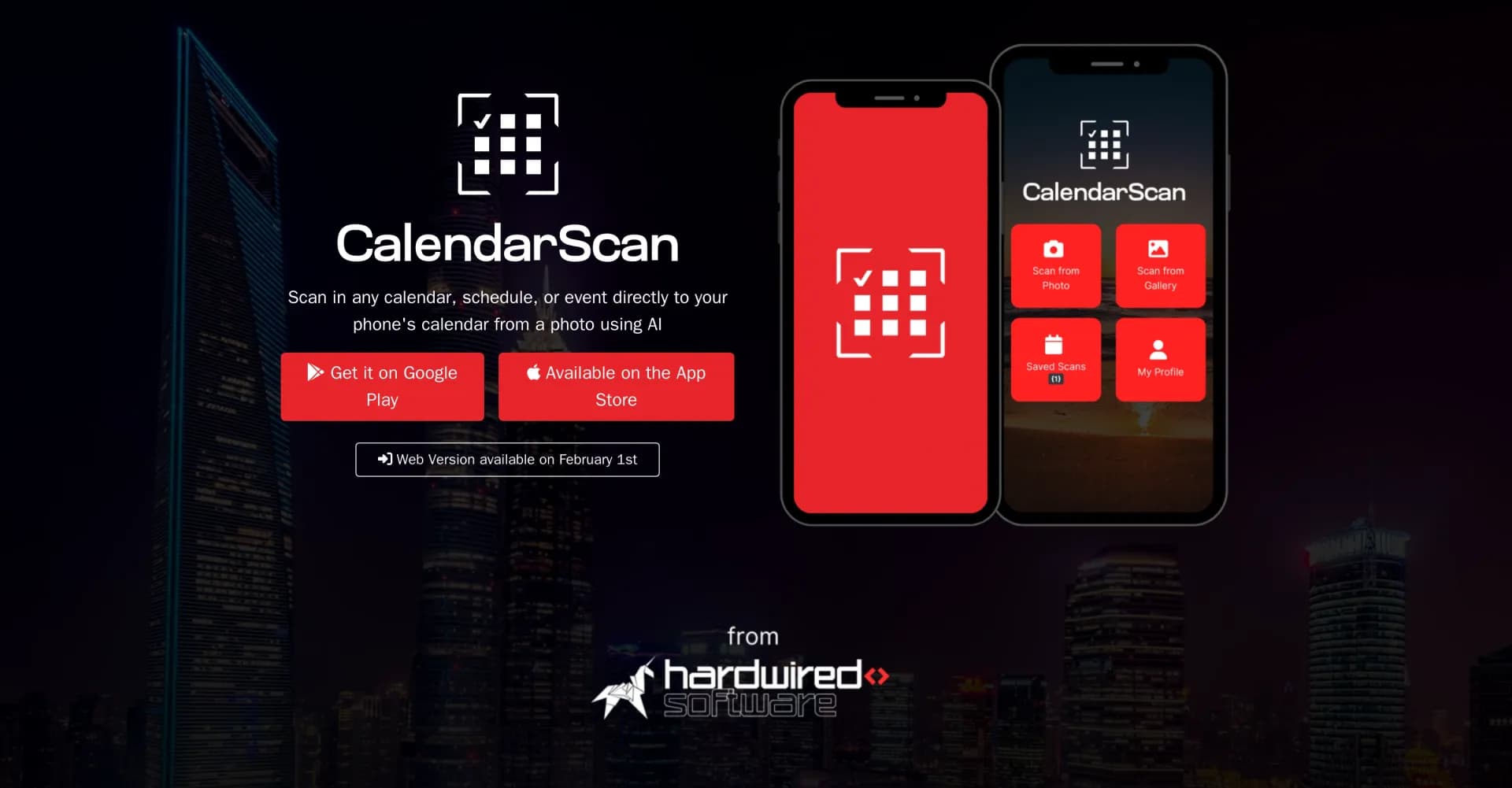 CalendarScan homepage screenshot — Scan calendars to your phone with AI