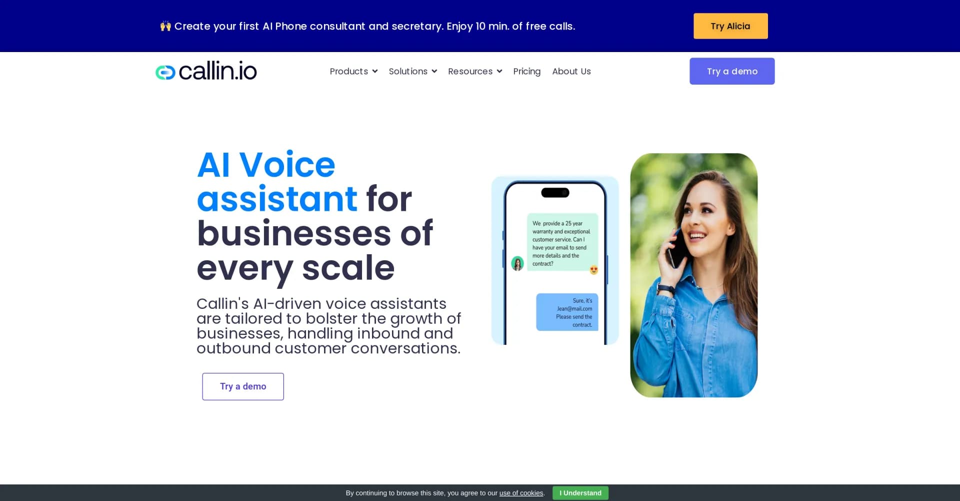 Callin homepage screenshot — AI phone consultants for enhanced customer engagement