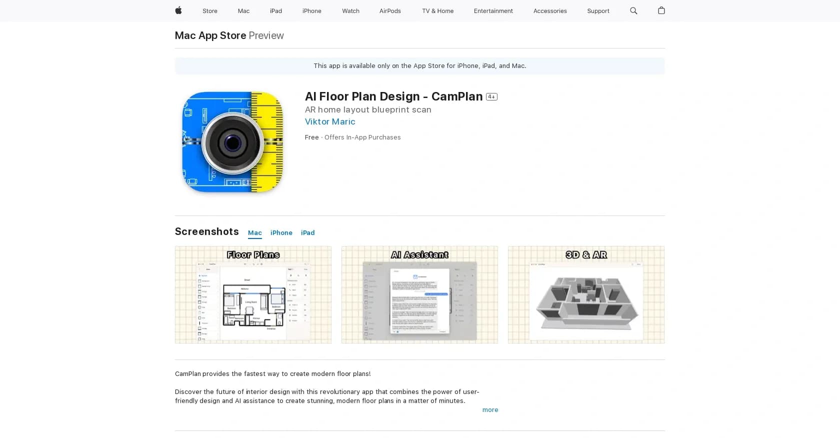 CamPlan AI homepage screenshot — Designed floor plans.