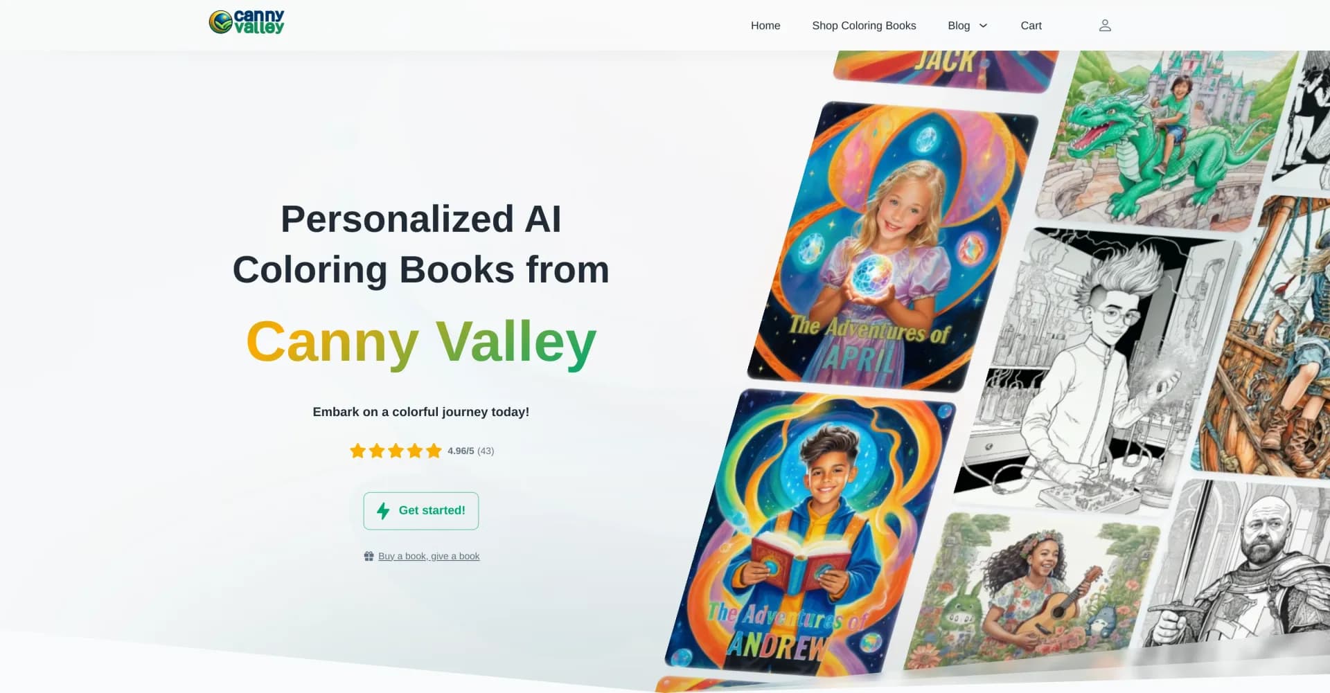 Canny Valley homepage screenshot — Personalized AI coloring books starring you