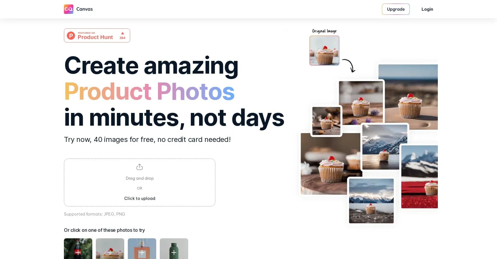 Canvas by Magicstudio homepage screenshot — Create amazing product photos in minutes.