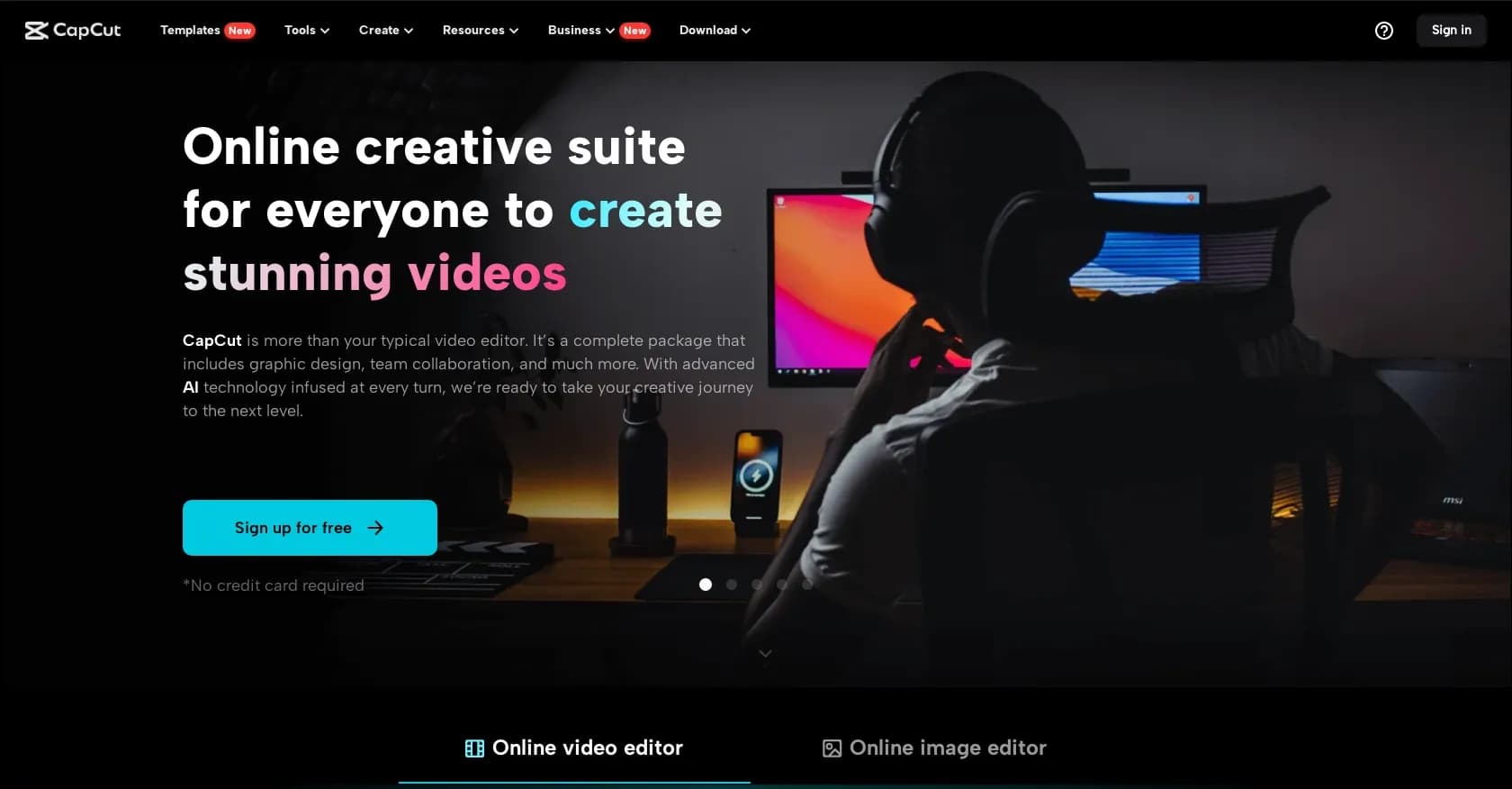 CapCut Online Creative Suite homepage screenshot — Unleash creativity with CapCut's all-in-one online suite