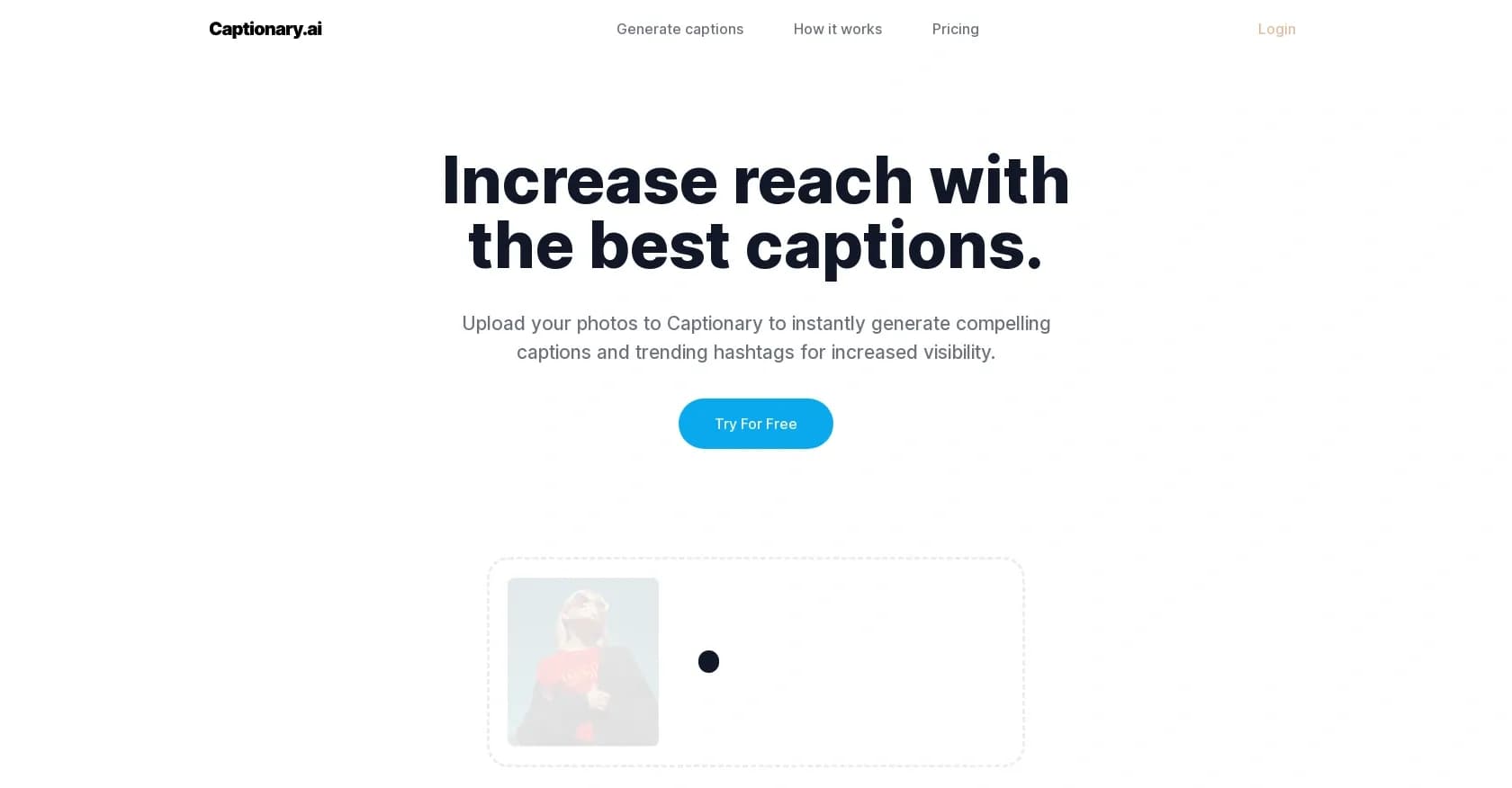 Captionary homepage screenshot — Generate compelling captions and hashtags instantly.