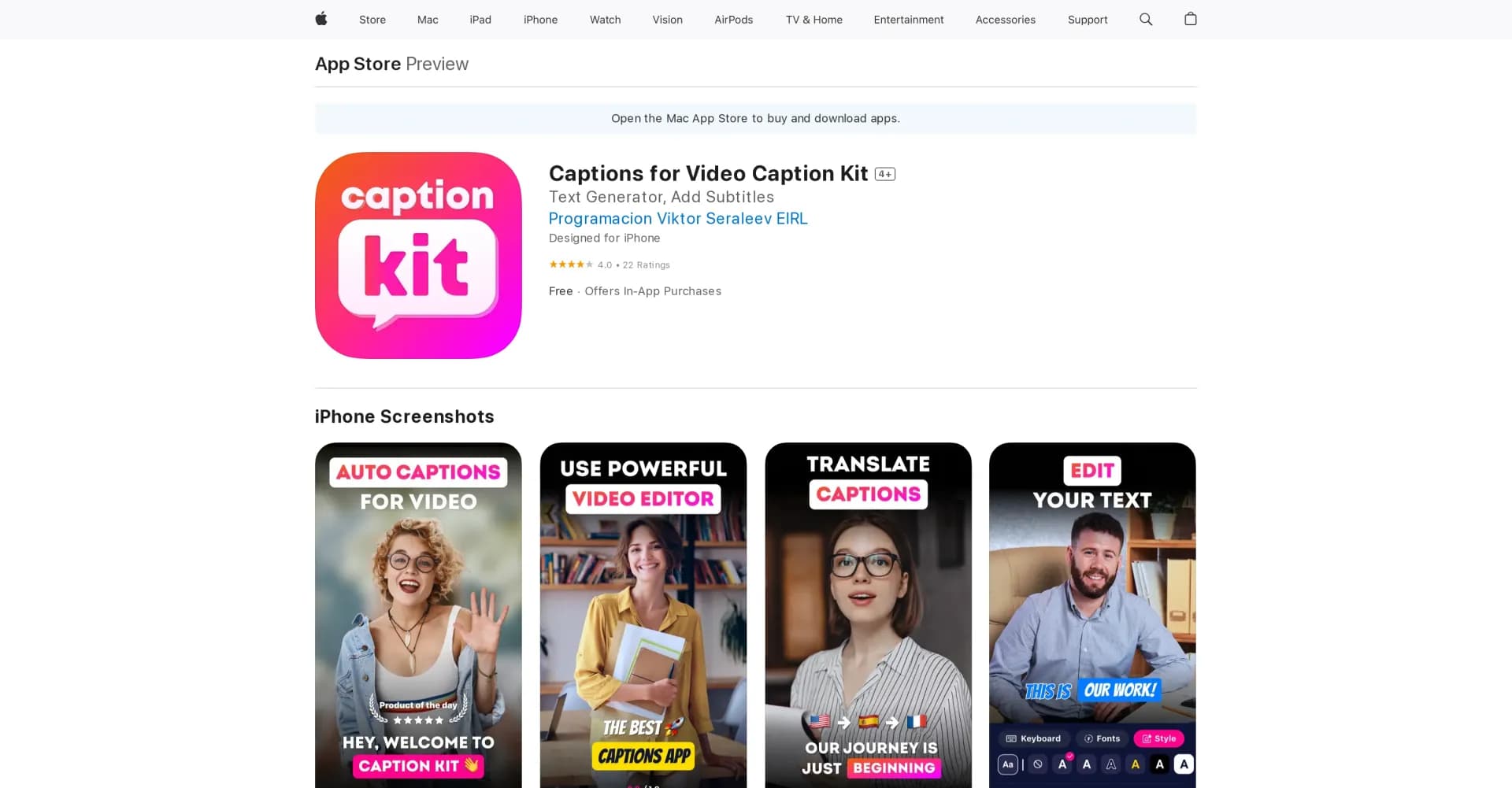 CaptionKit homepage screenshot — Create subtitles for videos effortlessly.