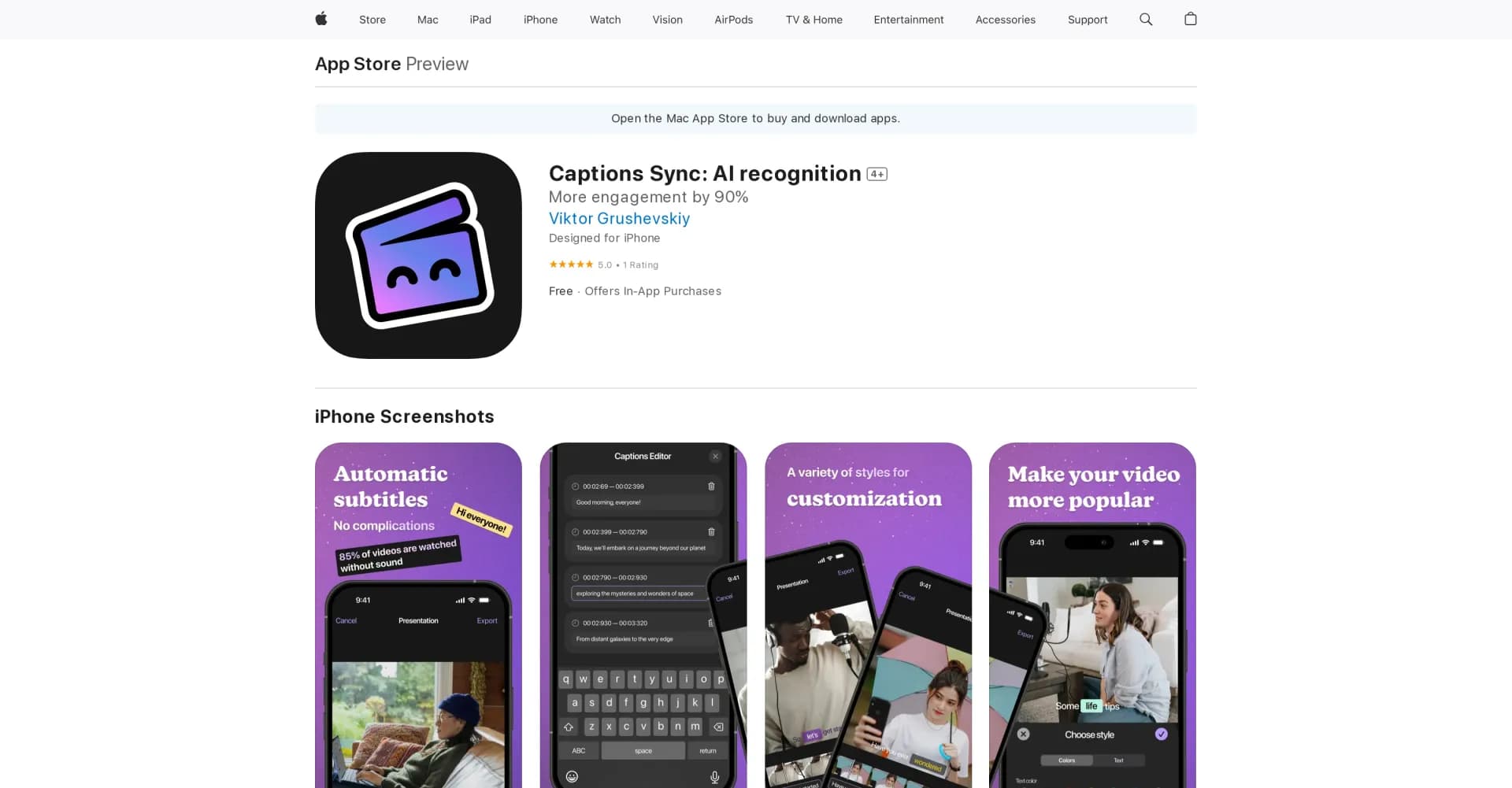 Captions Sync: AI Recognition homepage screenshot — Transform content with AI-powered captions.