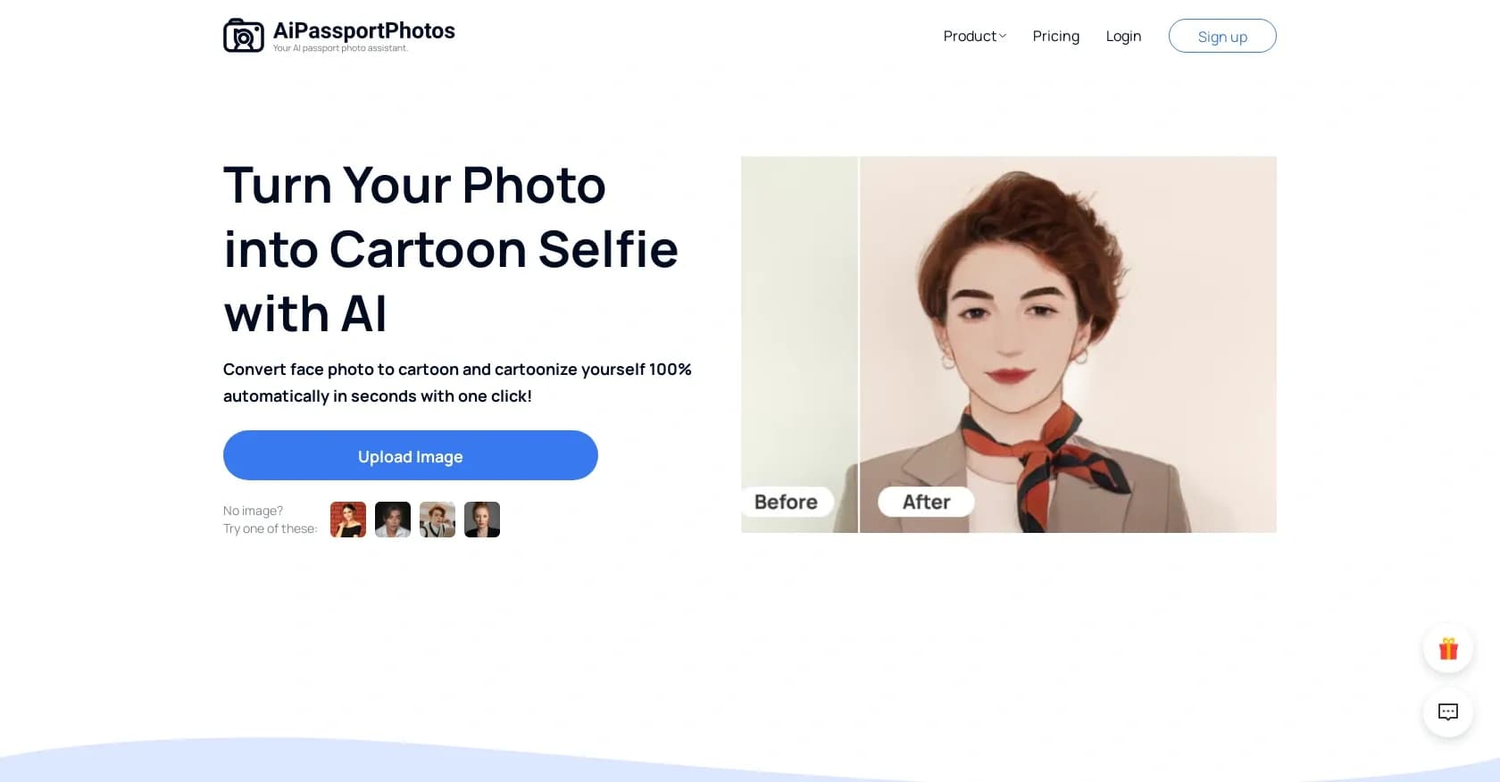 Cartoon Selfie homepage screenshot — Turn photos into cartoon selfies with one click