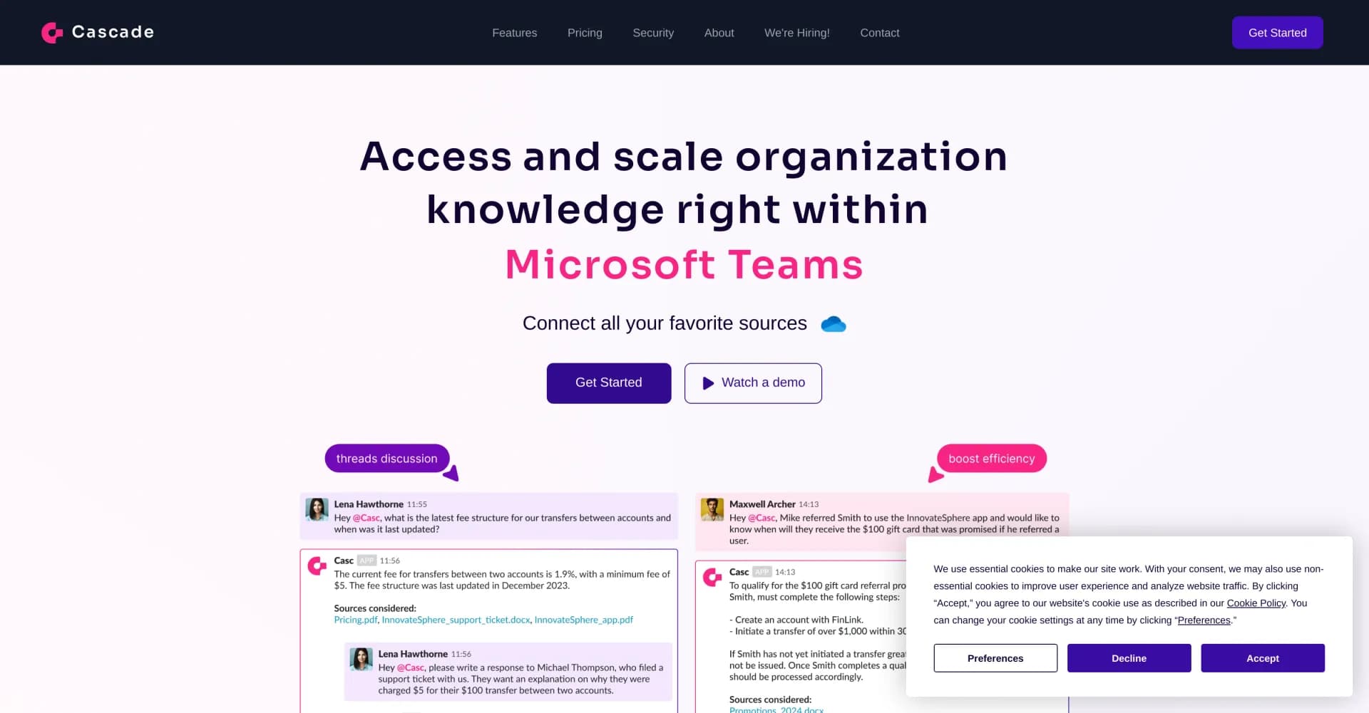 Casc homepage screenshot — Access company knowledge instantly in Slack.