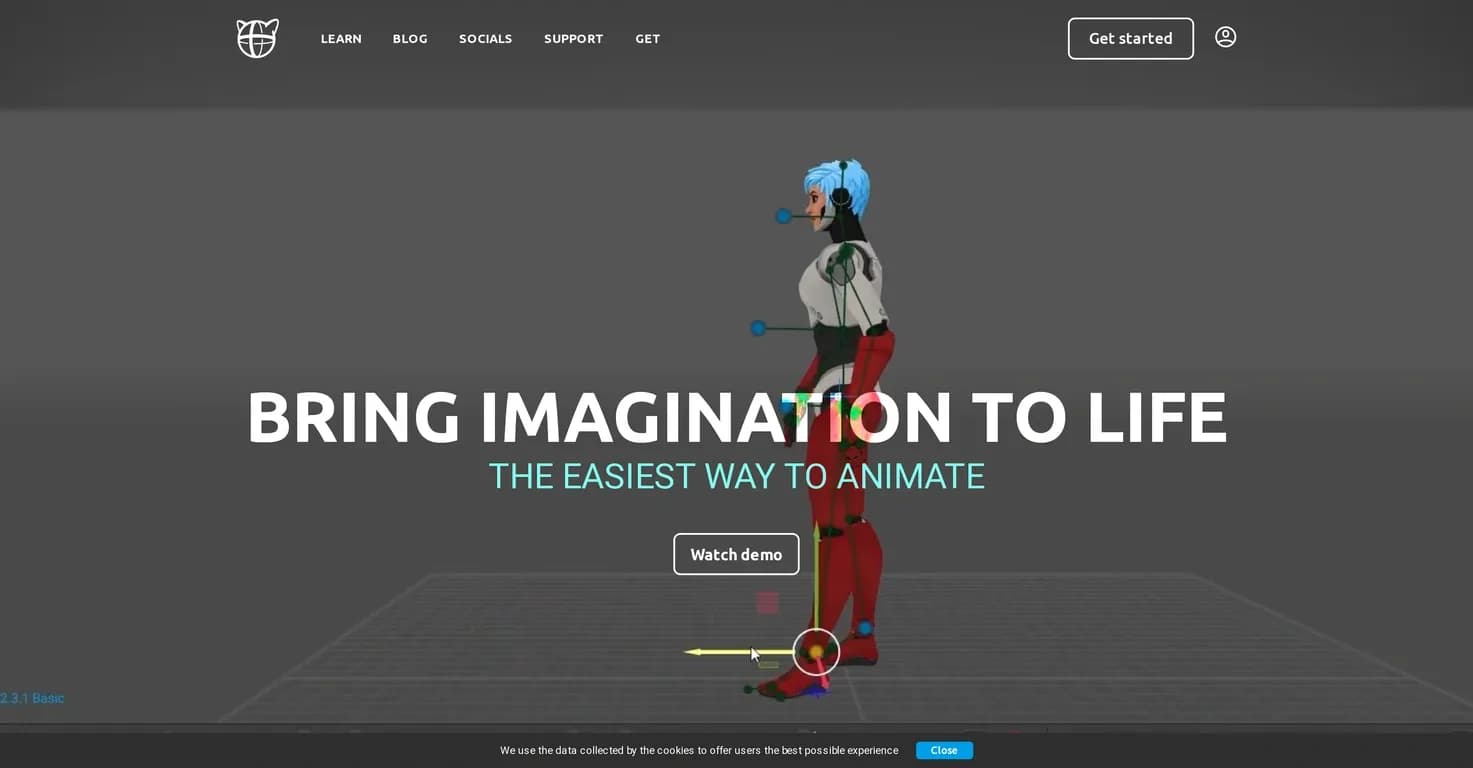 Cascadeur homepage screenshot — AI-assisted 3D keyframe animation made easy and fun.