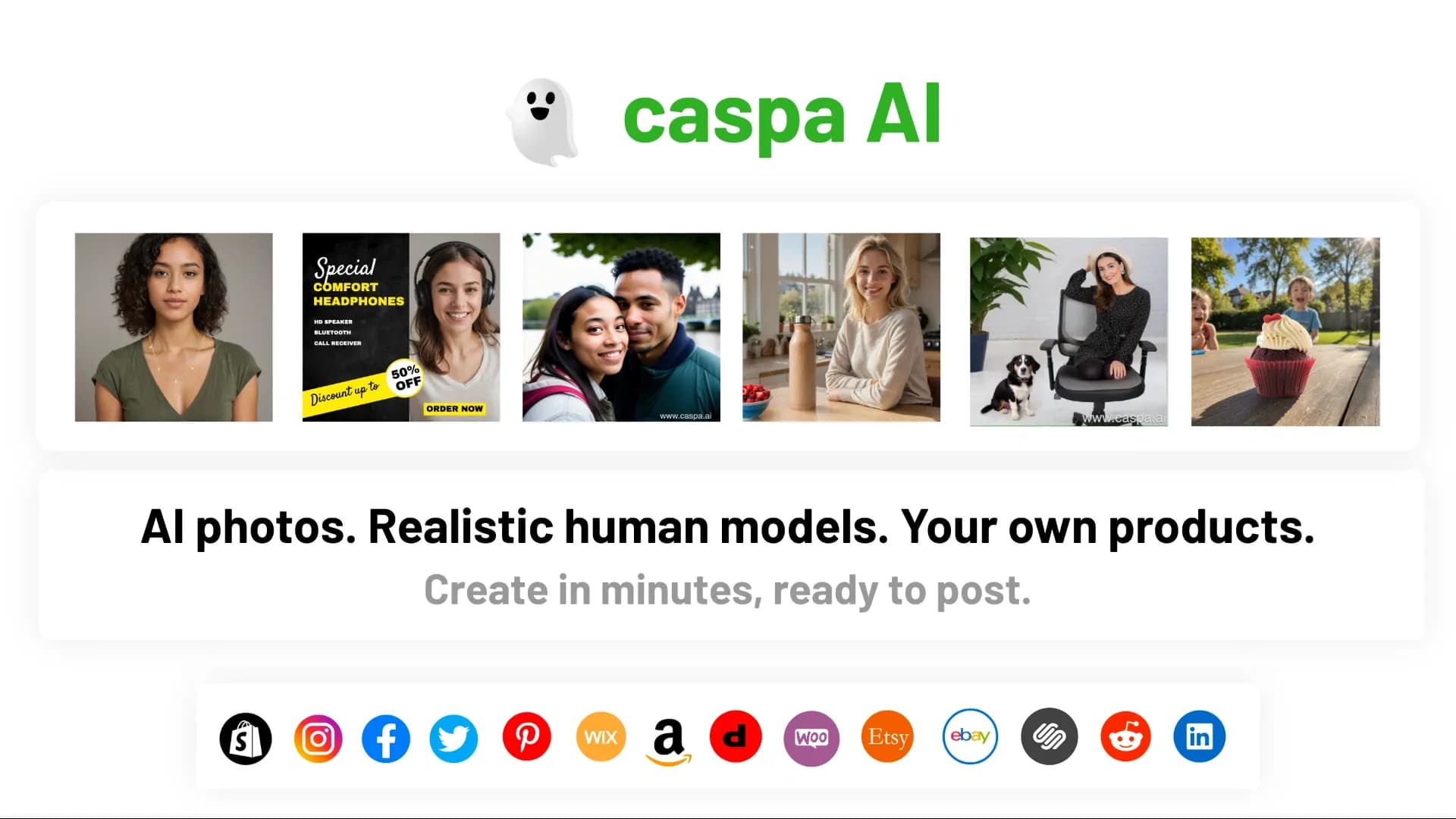 caspa AI homepage screenshot — Created effective product images with human models in minute