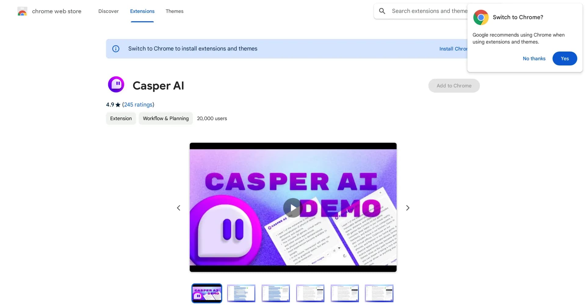 Casper AI homepage screenshot — Simplify your workflow with AI-powered summaries.