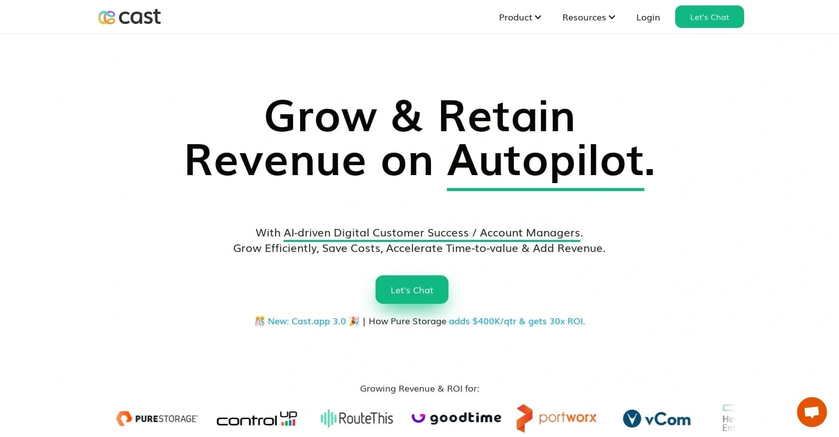 Cast.app homepage screenshot — Put Net Revenue Retention on Autopilot.