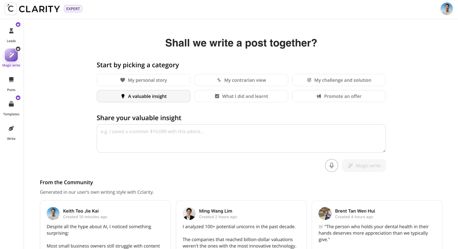 Cclarity homepage screenshot — Your authentic LinkedIn voice meets intelligent lead generat